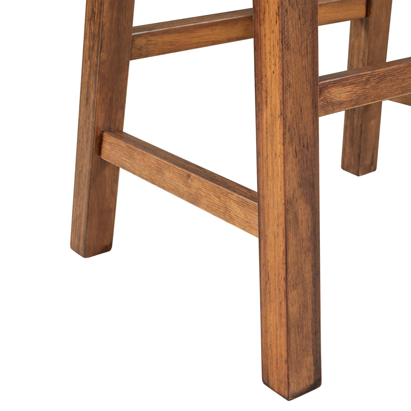 Closeup of wooden bar stool legs with natural grain
