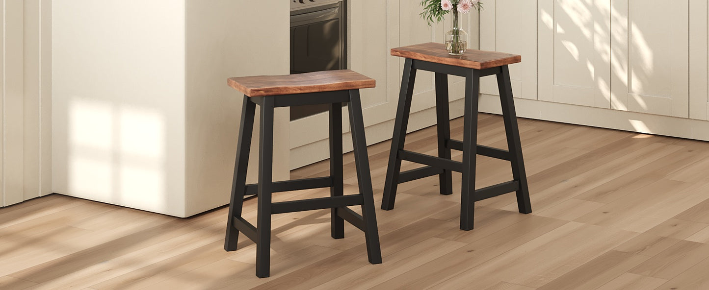 Rustic wooden bar stool with black metal legs