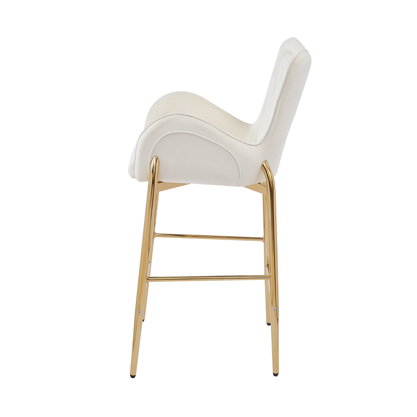 Elegant ivory velvet bar stool with curved back and gold metal legs