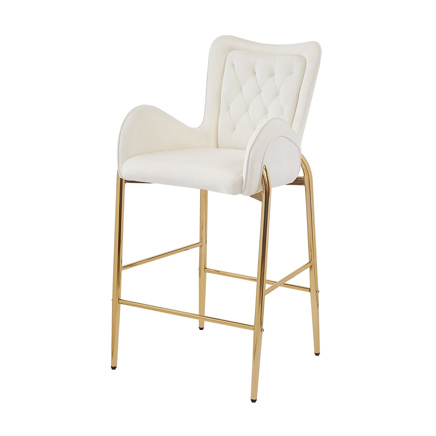 Elegant cream velvet bar stool with diamond tufting and gold legs