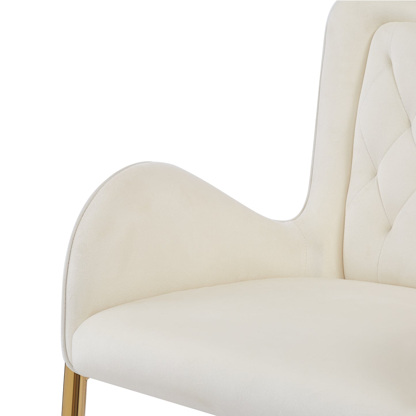 Cream velvet armchair with tufted back and gold legs elegant accent chair