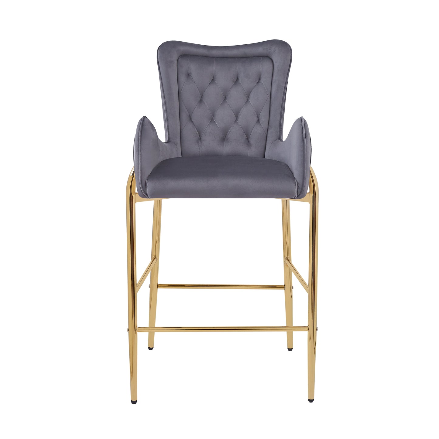Gray velvet tufted bar stool with gold metal legs elegant and modern design