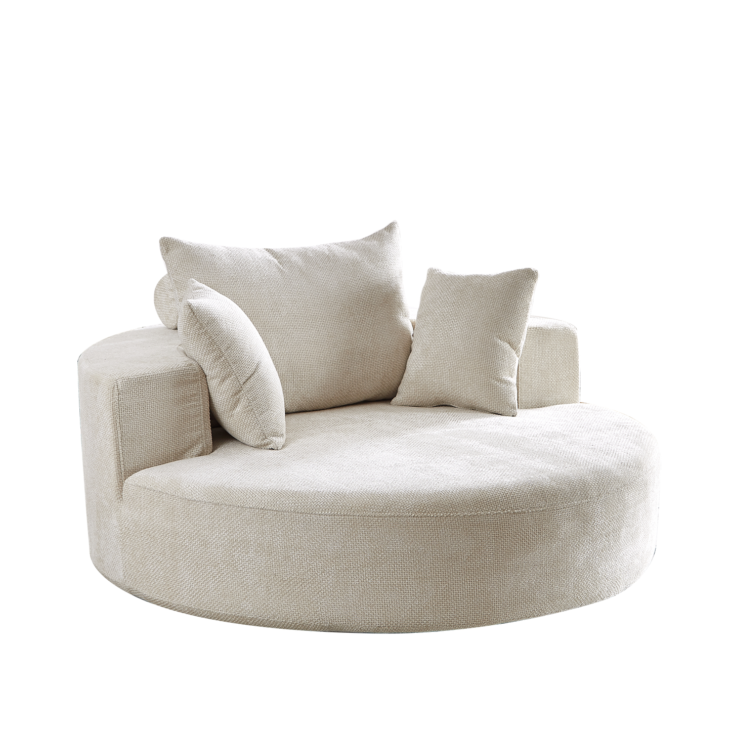 Comfortable round cream boucle fabric accent chair with plush cushions