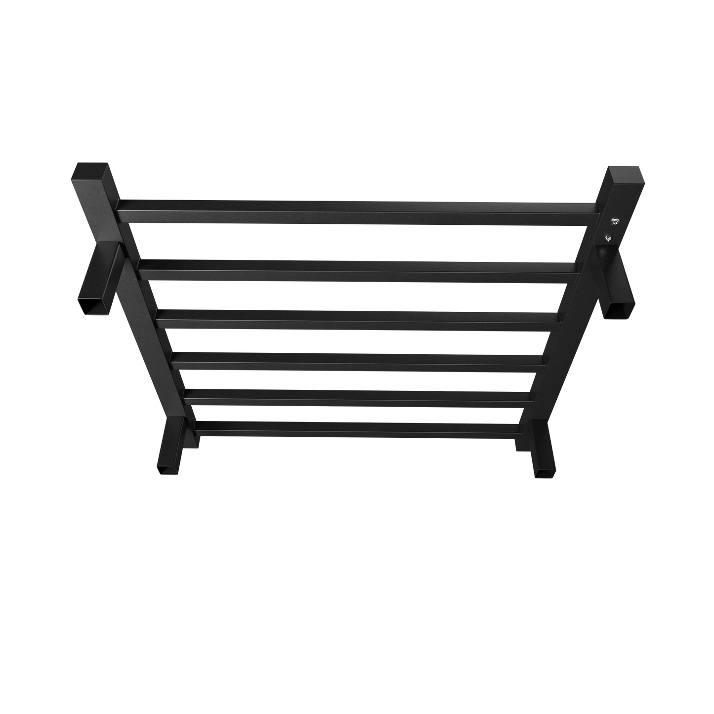 Black metal shoe rack with multiple horizontal shelves for shoe storage