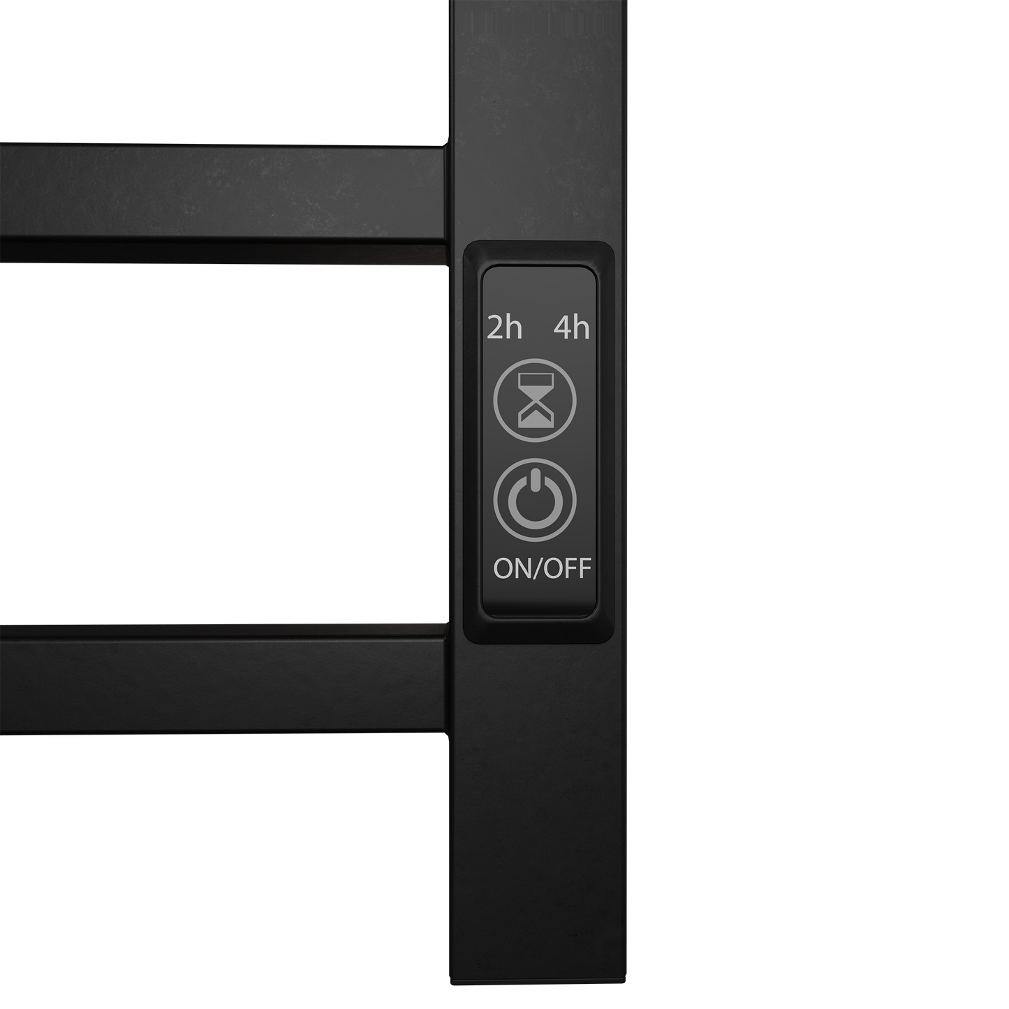 Black towel warmer with digital timer and onoff button