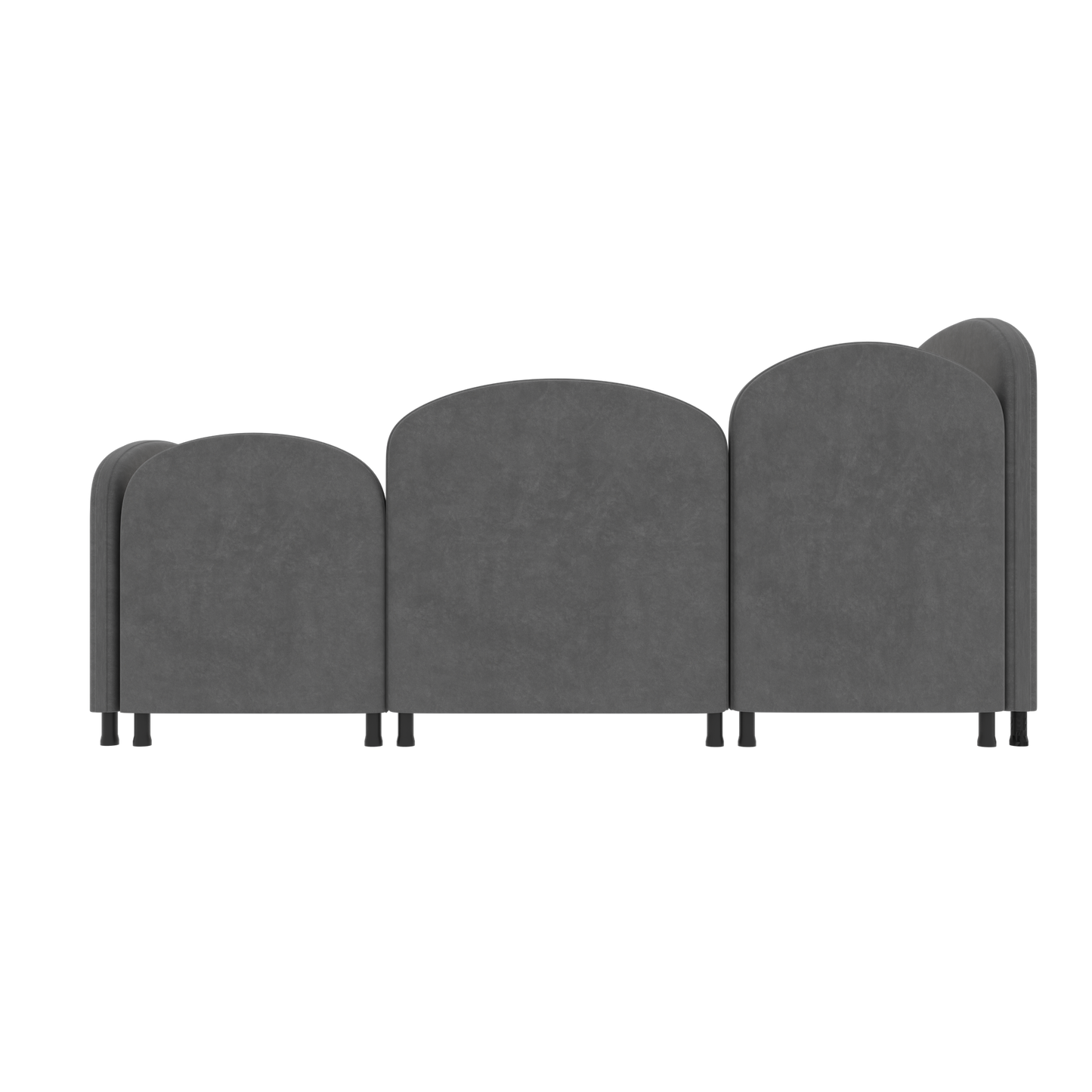 Gray upholstered room divider screens with curved tops set of three