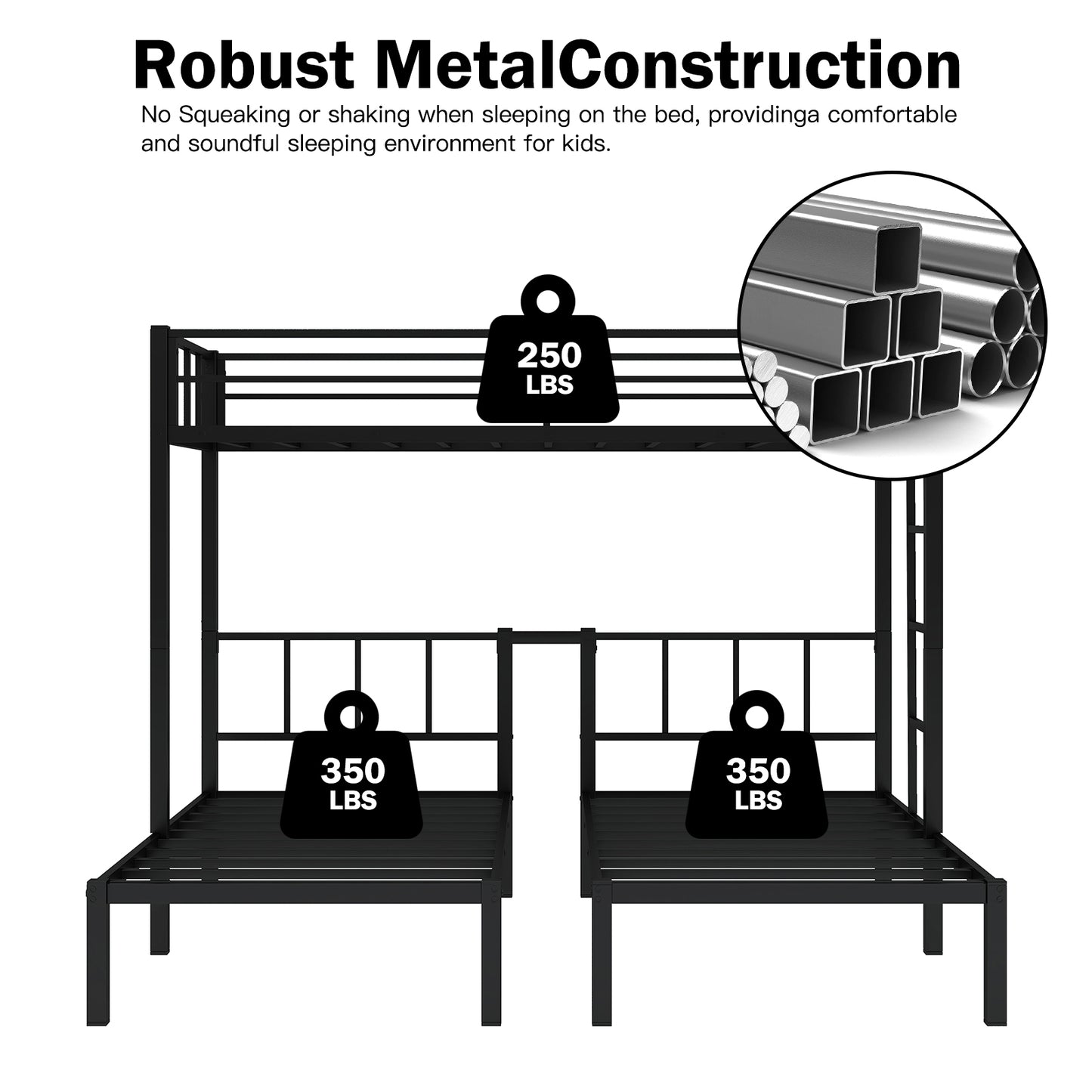 Black metal bunk bed frame top bunk supports lbs bottom supports lbs