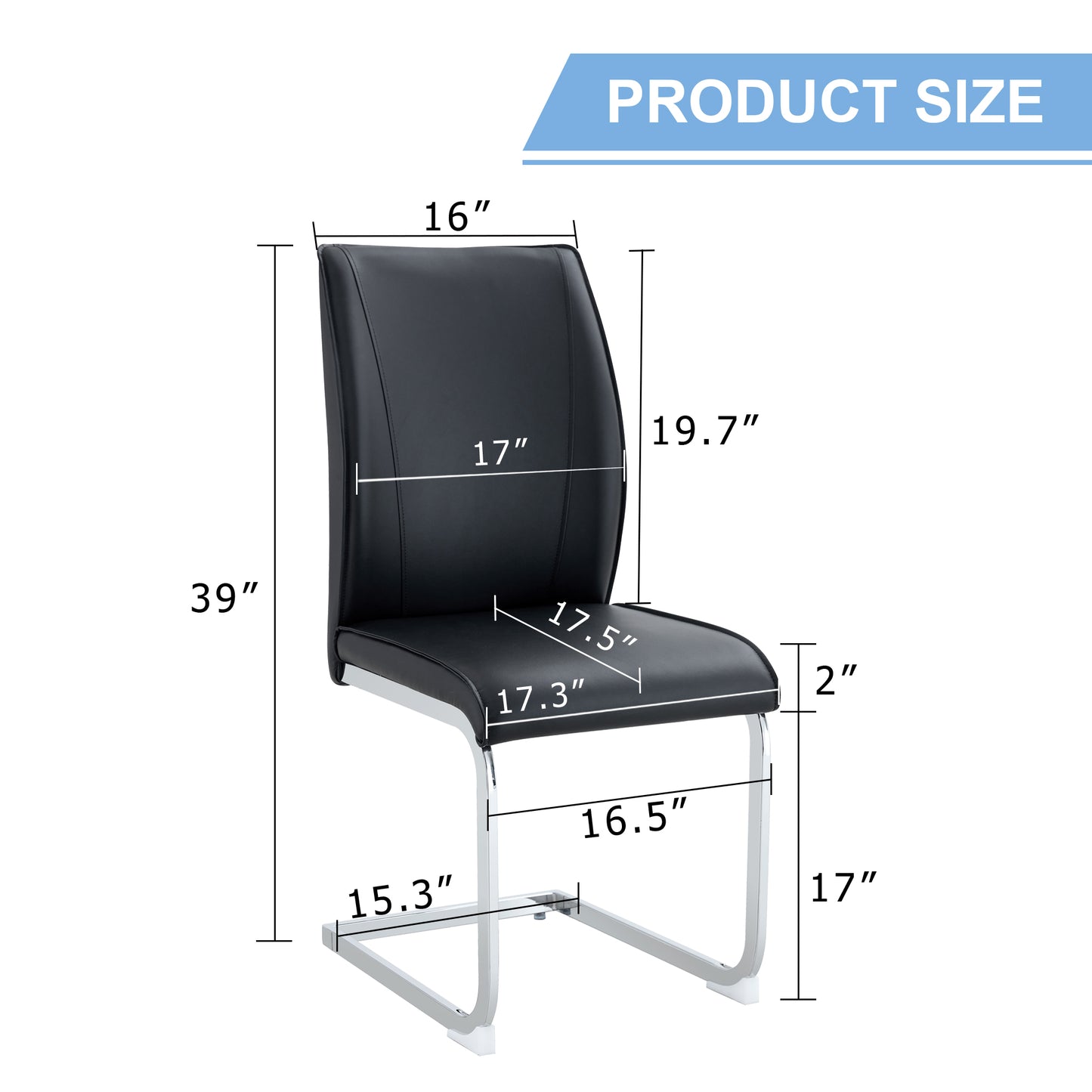 Black faux leather dining chair with chrome cantilever base H