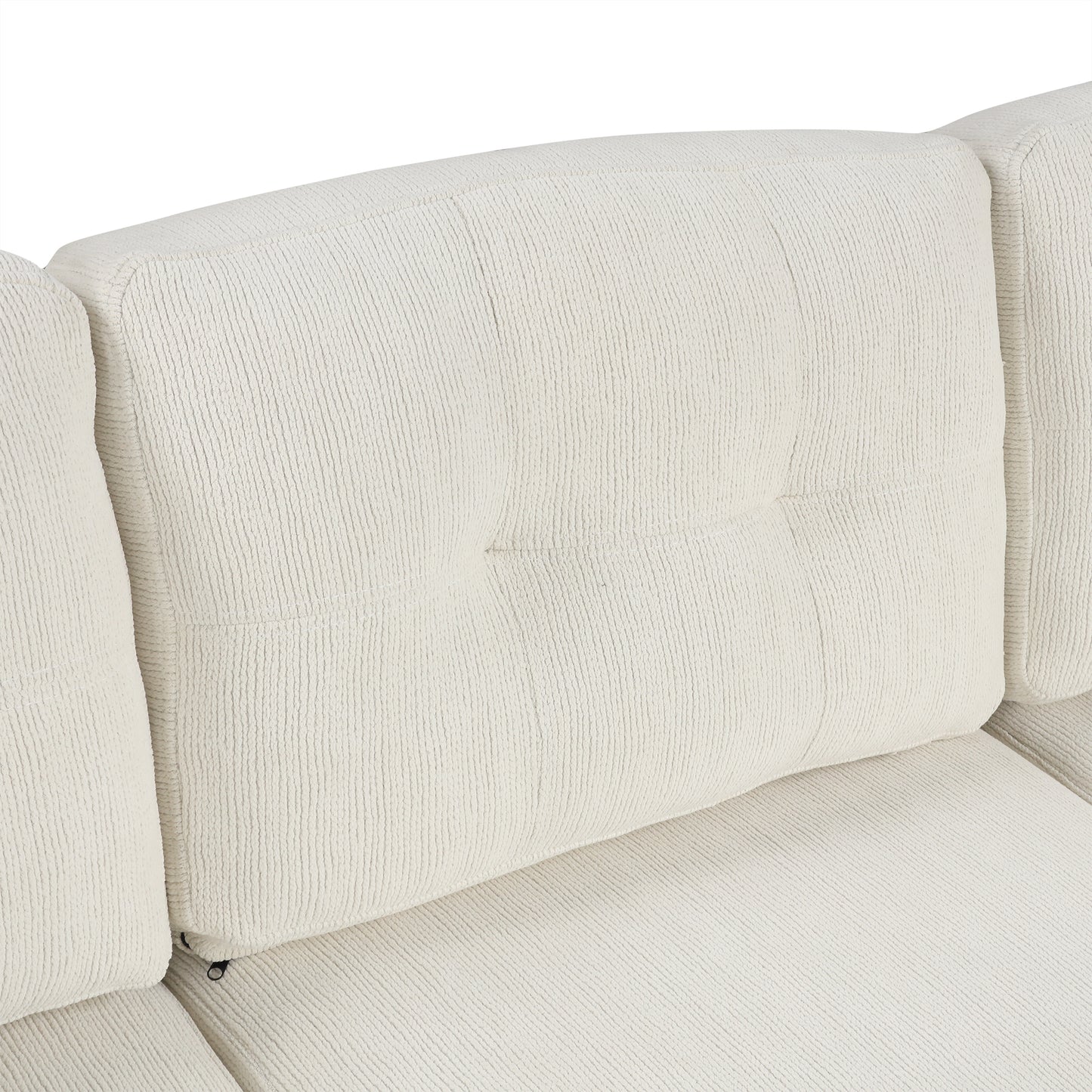 Plush ivory corduroy sofa with tufted back cushions for comfortable modern living room seating