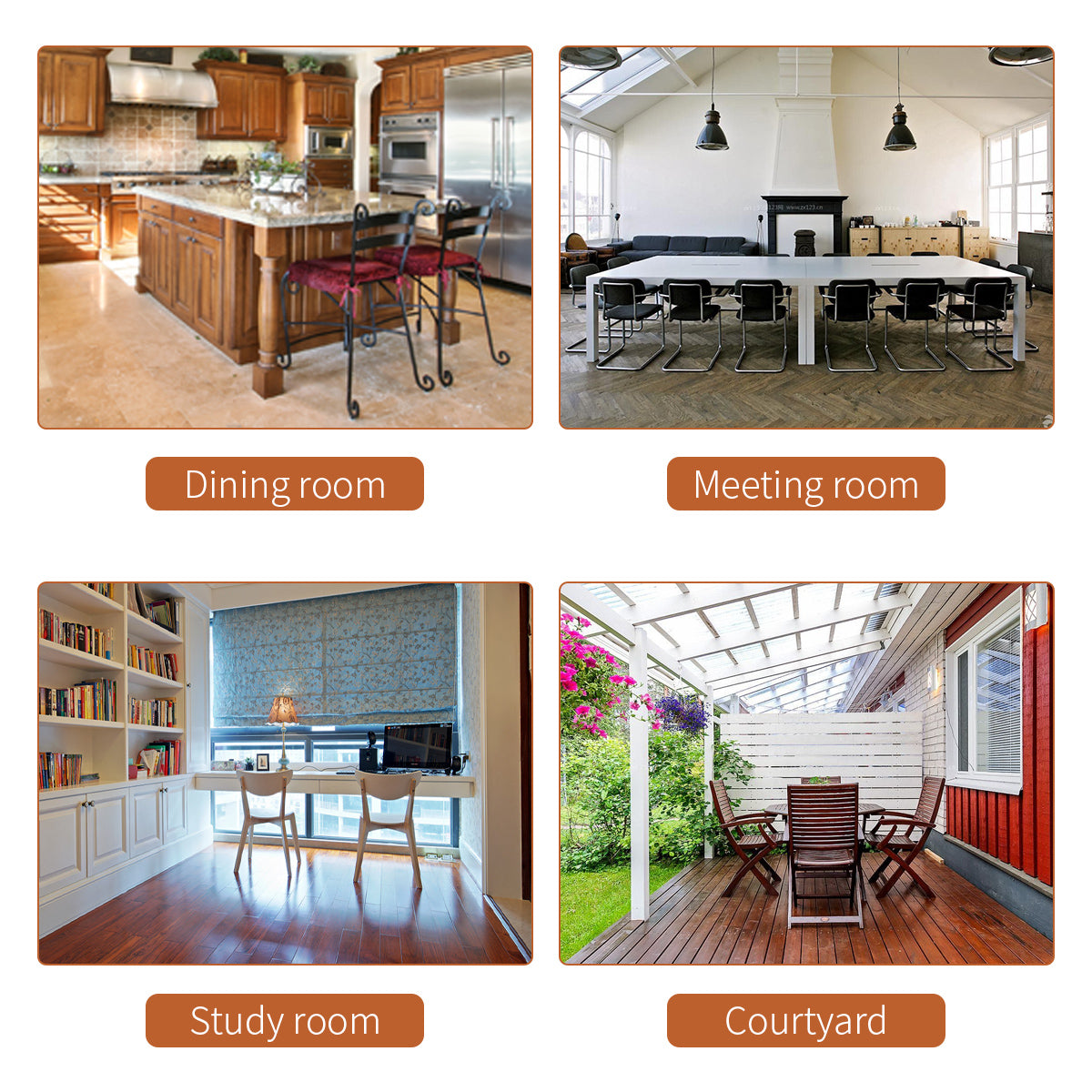 Elegant wooden kitchen island with granite countertop and bar stools for a luxurious dining room setup