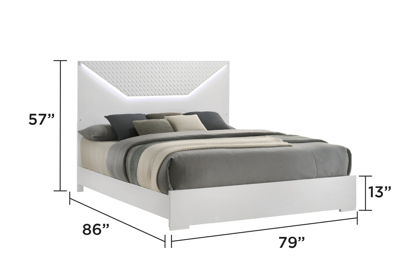 White modern platform bed with LED headboard queen size