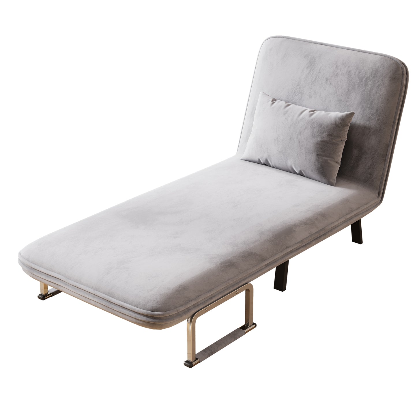 Modern light grey velvet chaise lounge with accent pillow for stylish living rooms