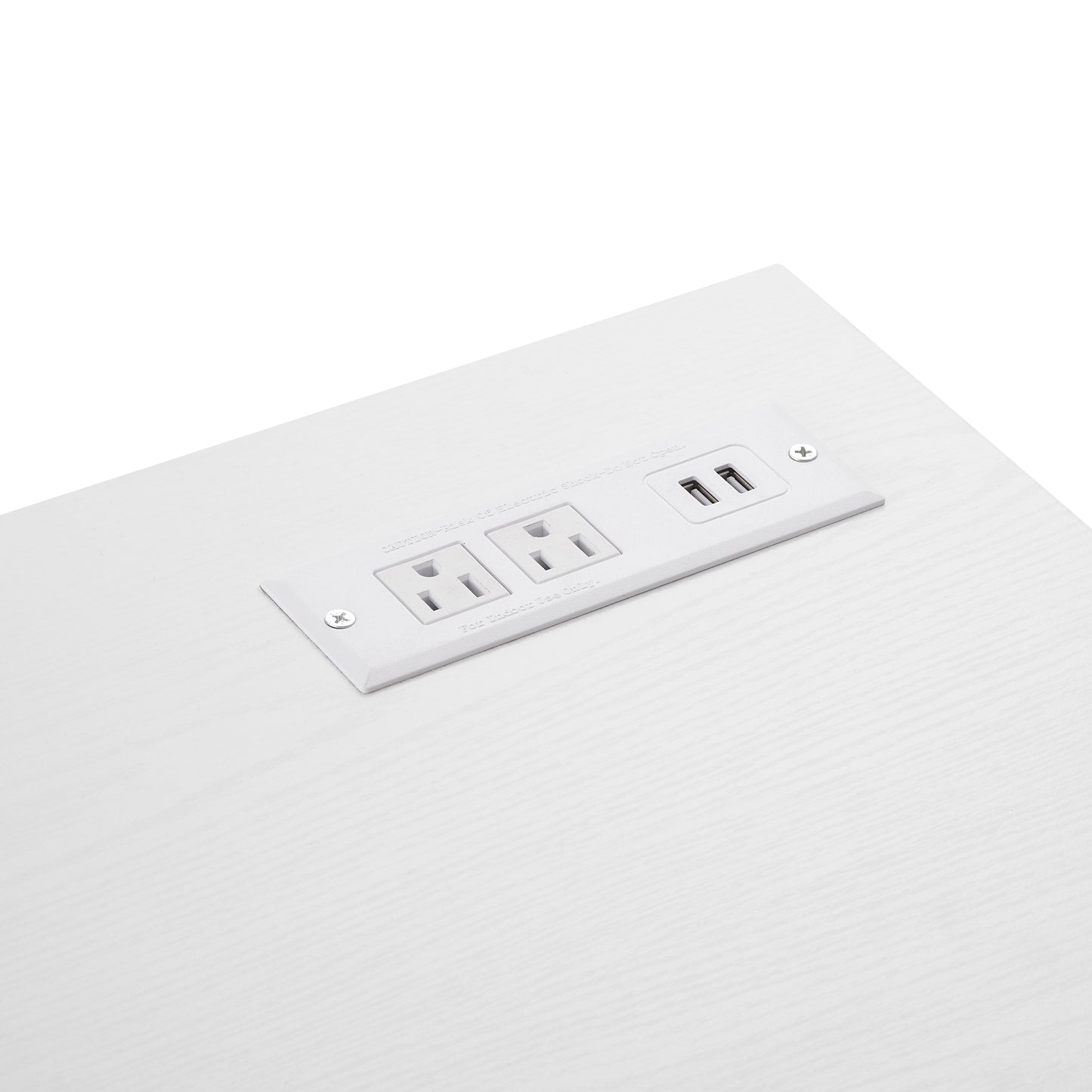 White flush mount power outlet with dual USB ports for easy charging