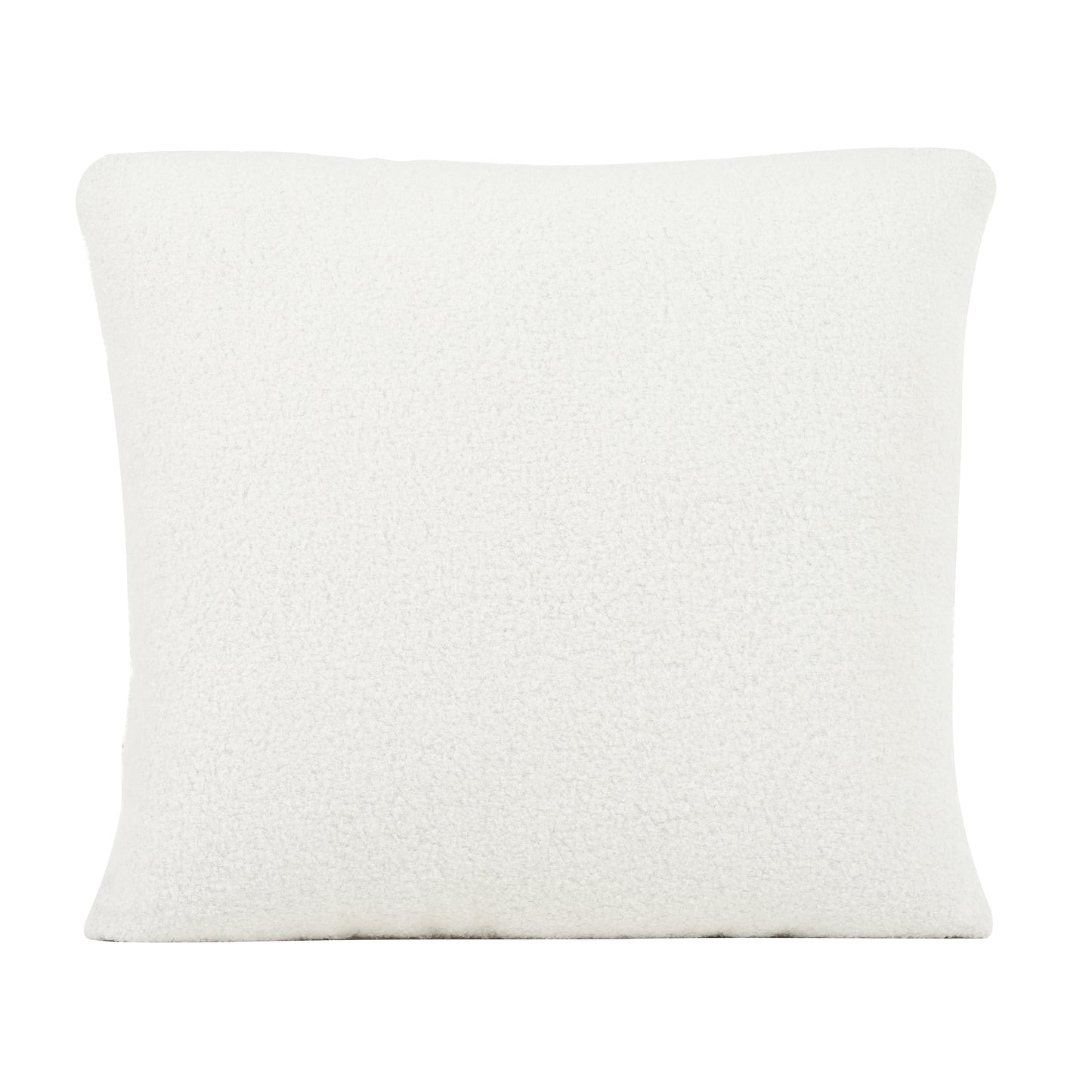 Plush white throw pillow with textured boucle fabric and a soft feel