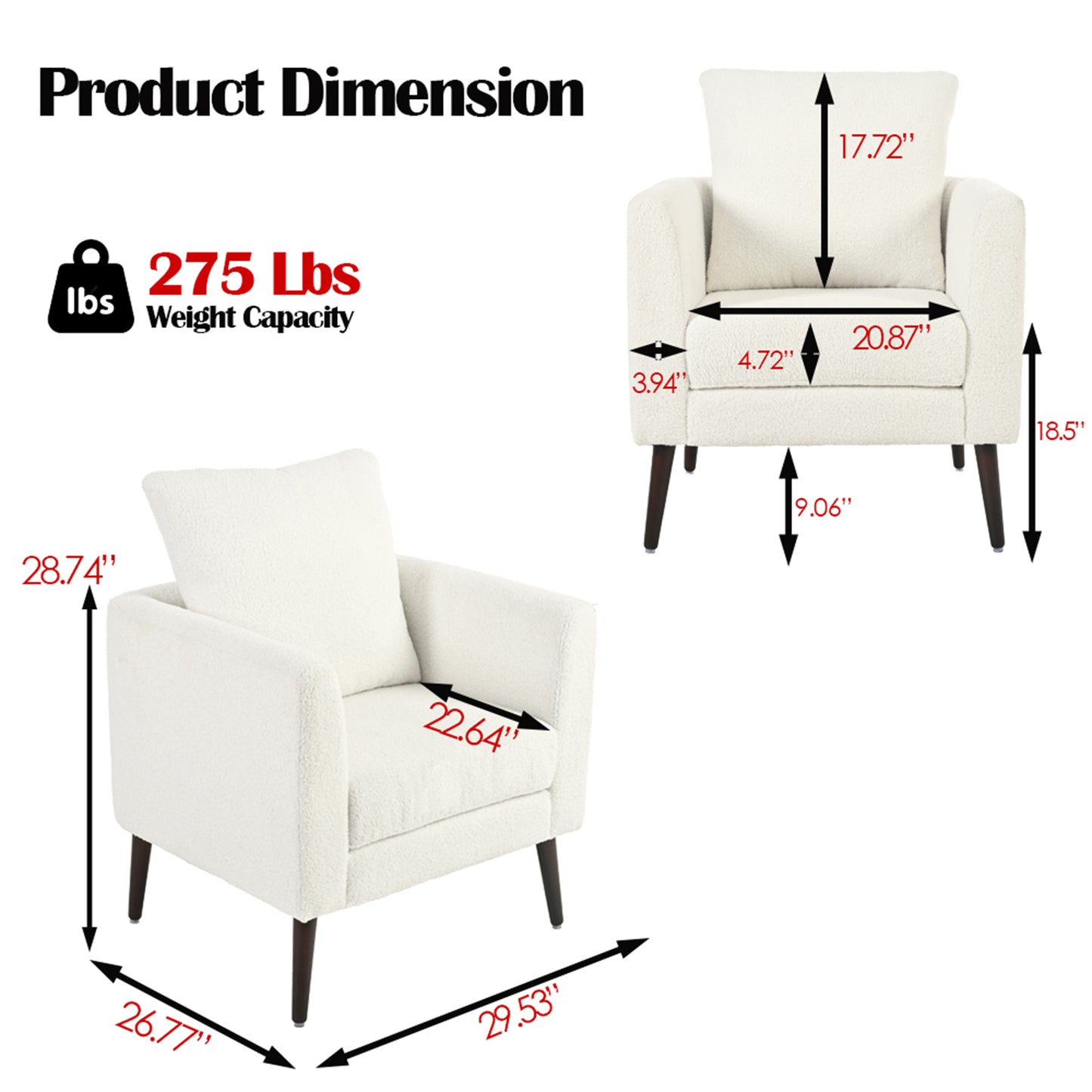 Cream boucle armchair with dark wood legs lbs weight capacity