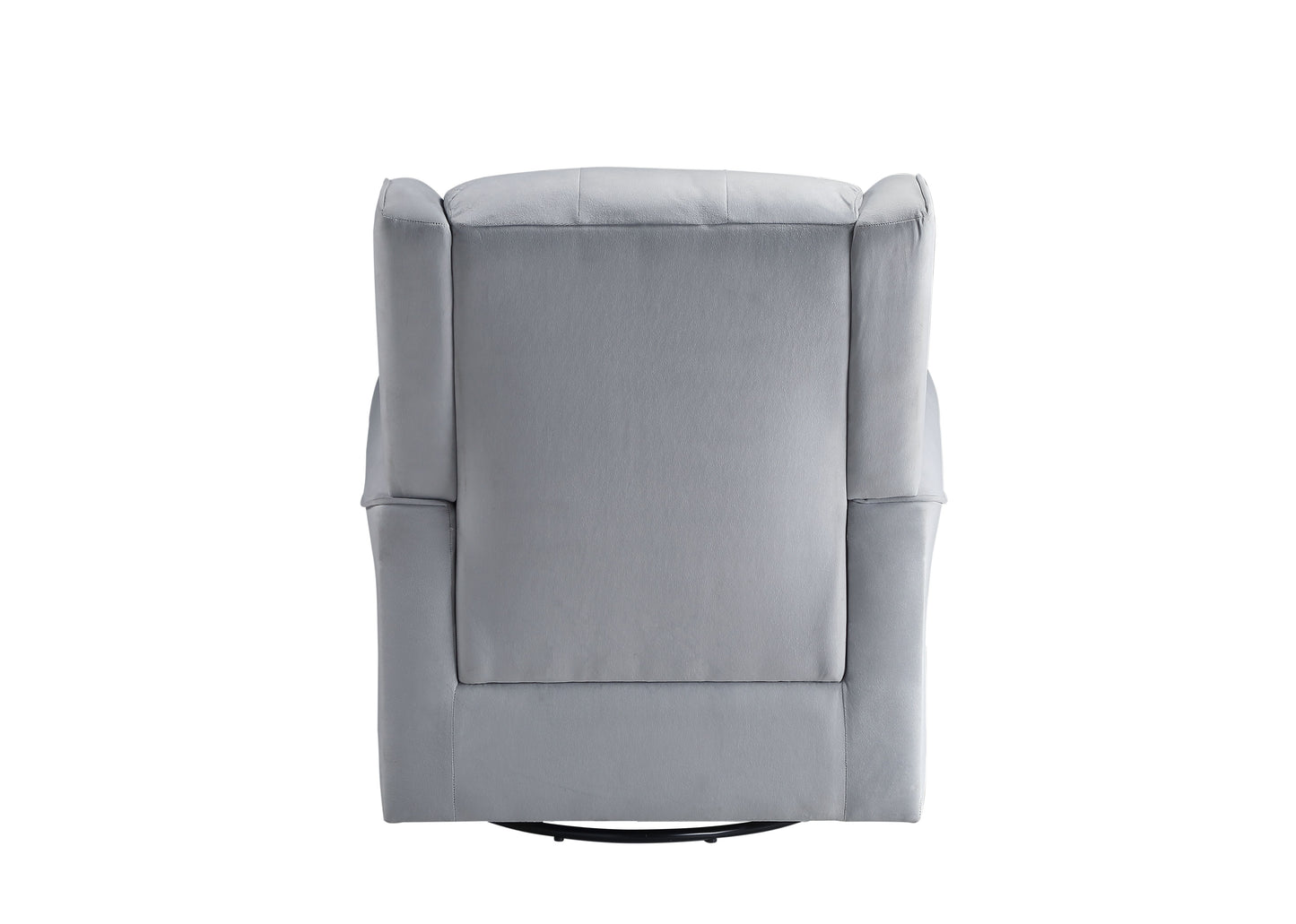 Top view of a gray velvet accent chair with a plush comfortable seat cushion