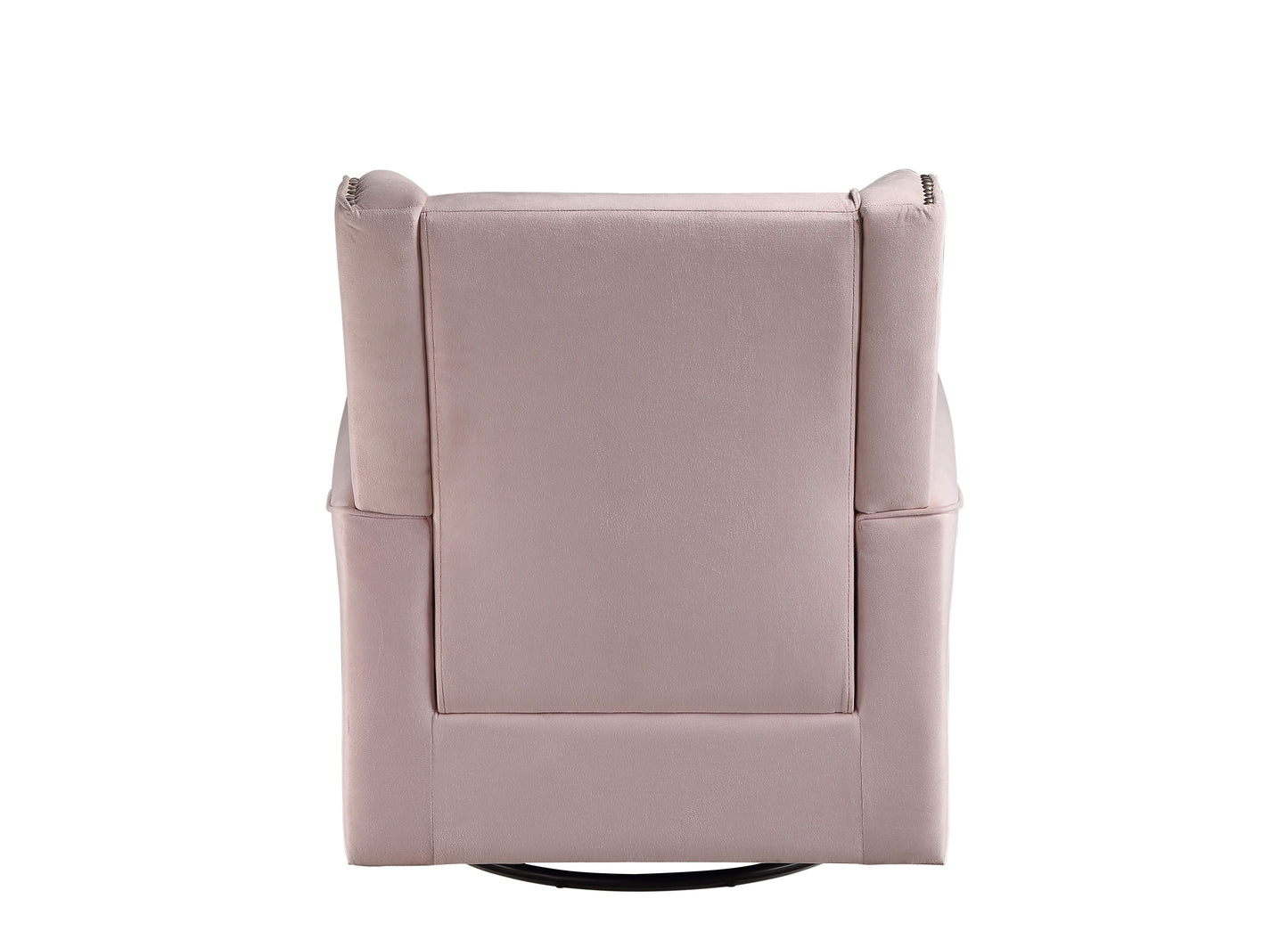 Back view of plush rose gold velvet recliner chair with studded accents