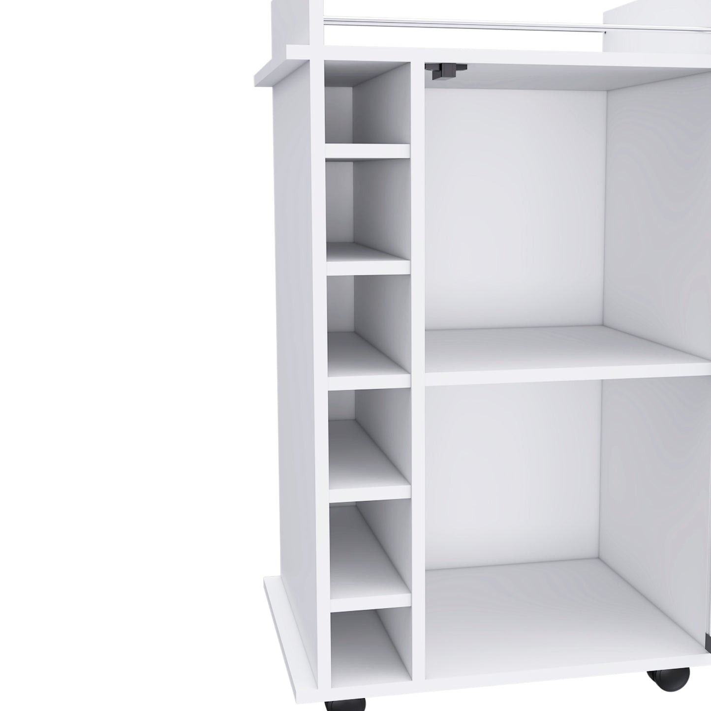 White rolling storage cart with multiple open shelves