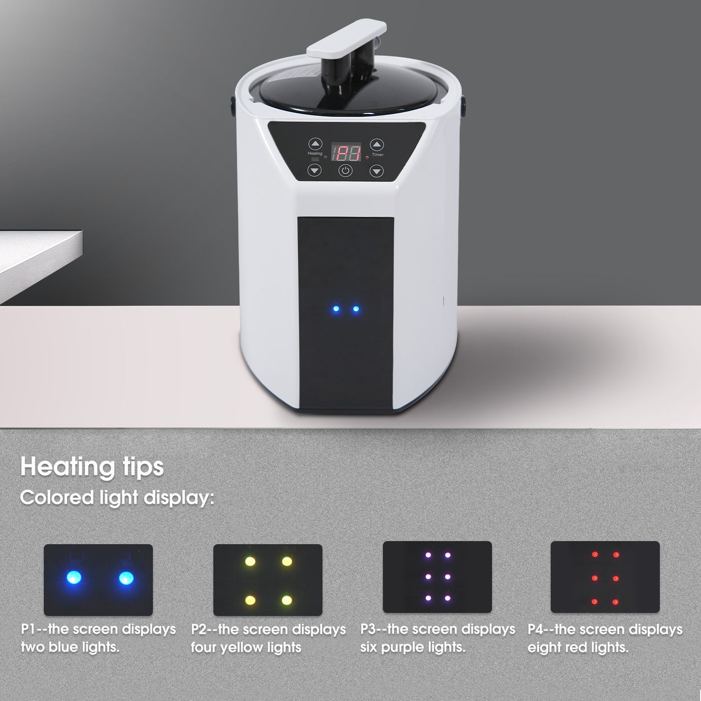 White electronic steamer with digital display and blue indicator lights
