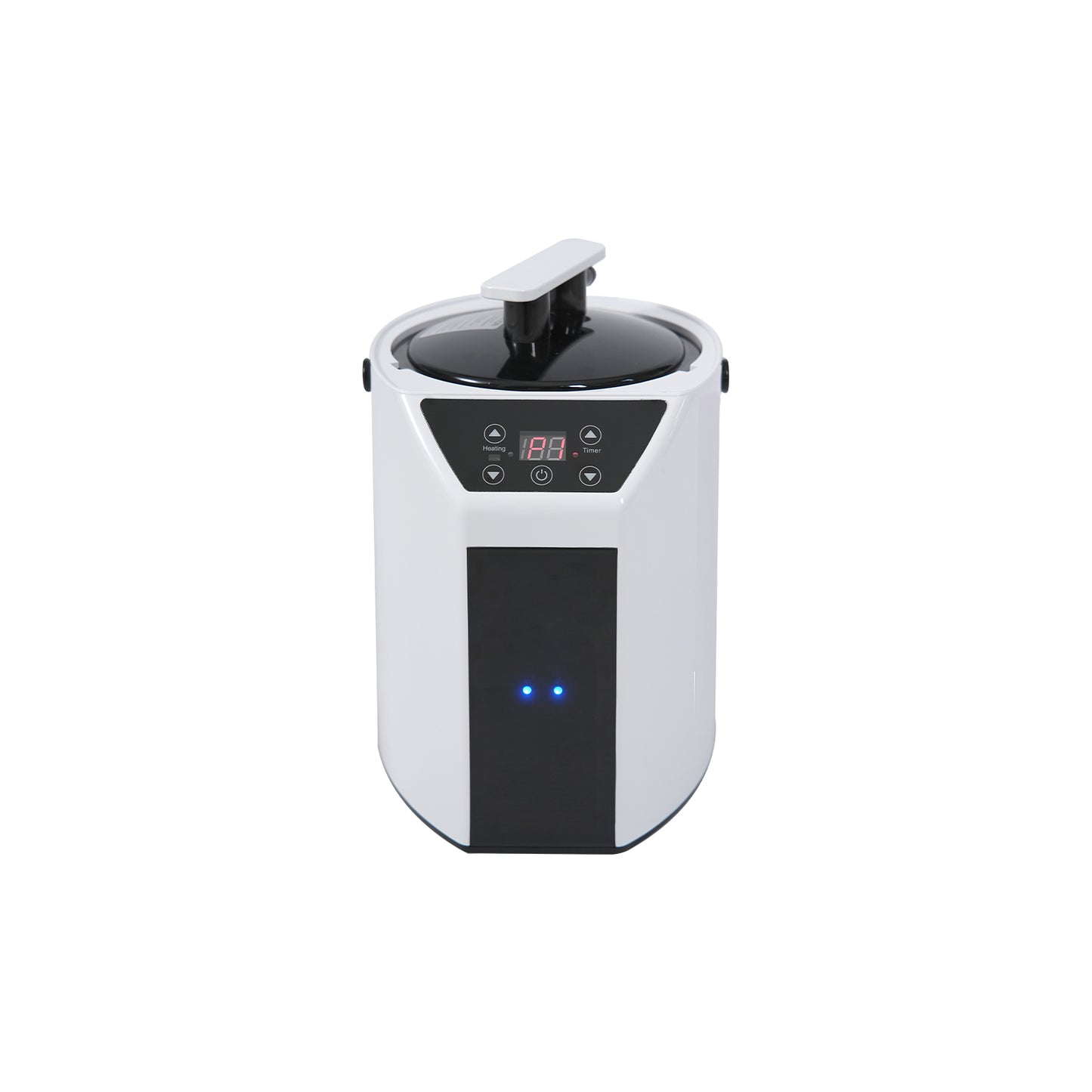 White electric steamer with digital display and black lid ideal for home cooking
