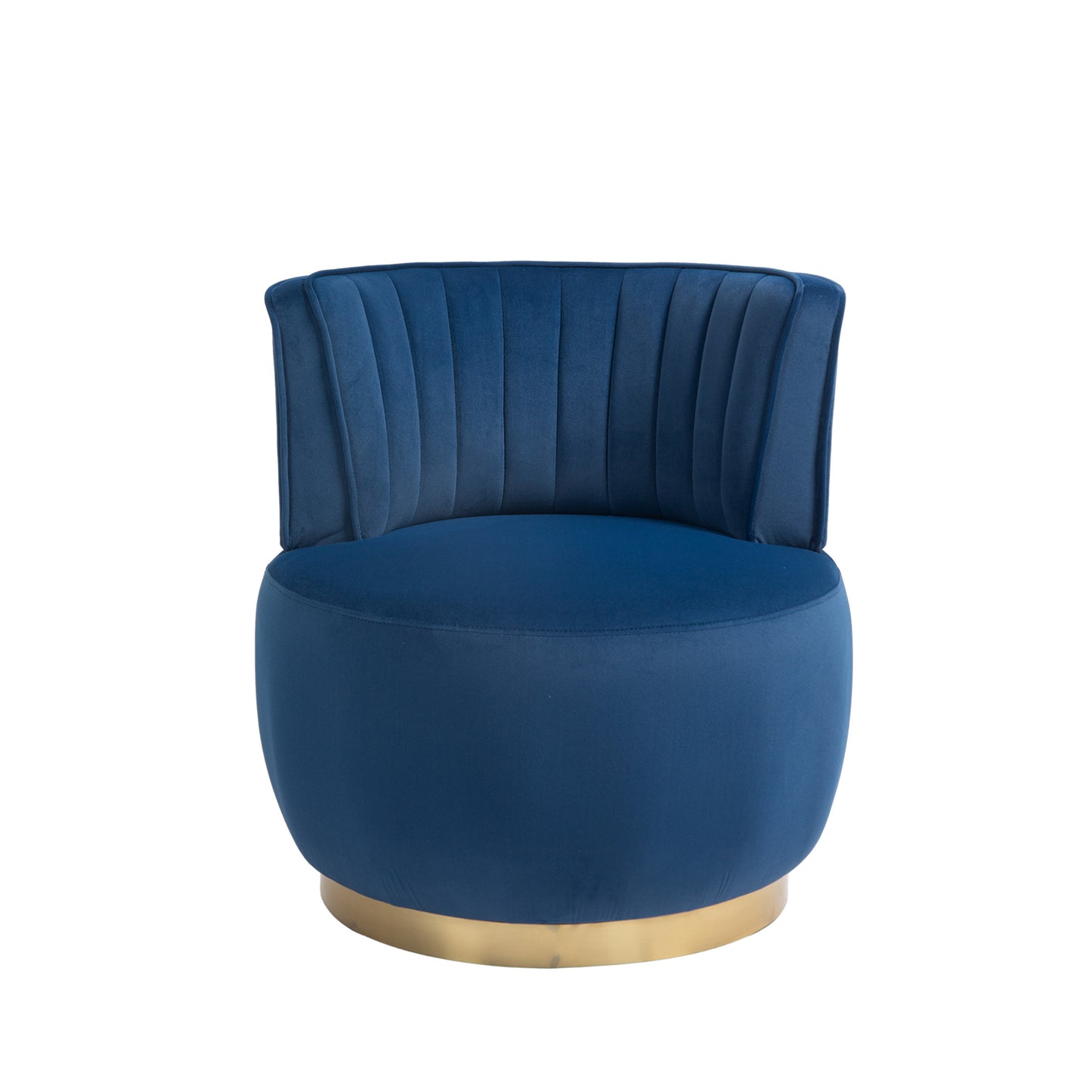 Navy blue velvet armchair with pleated back and gold base