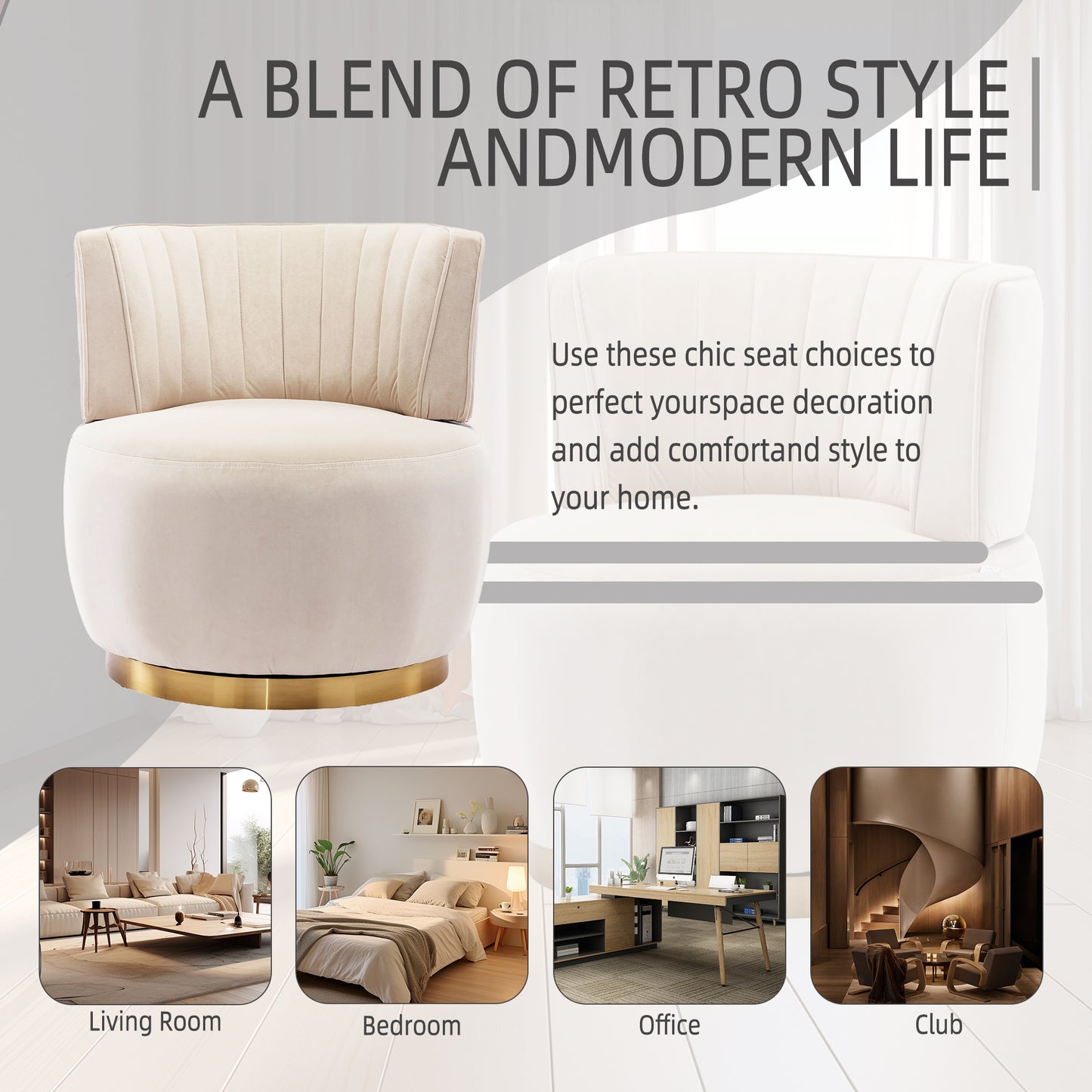 Cream velvet accent chair with fluted back and gold base perfect for modern living rooms