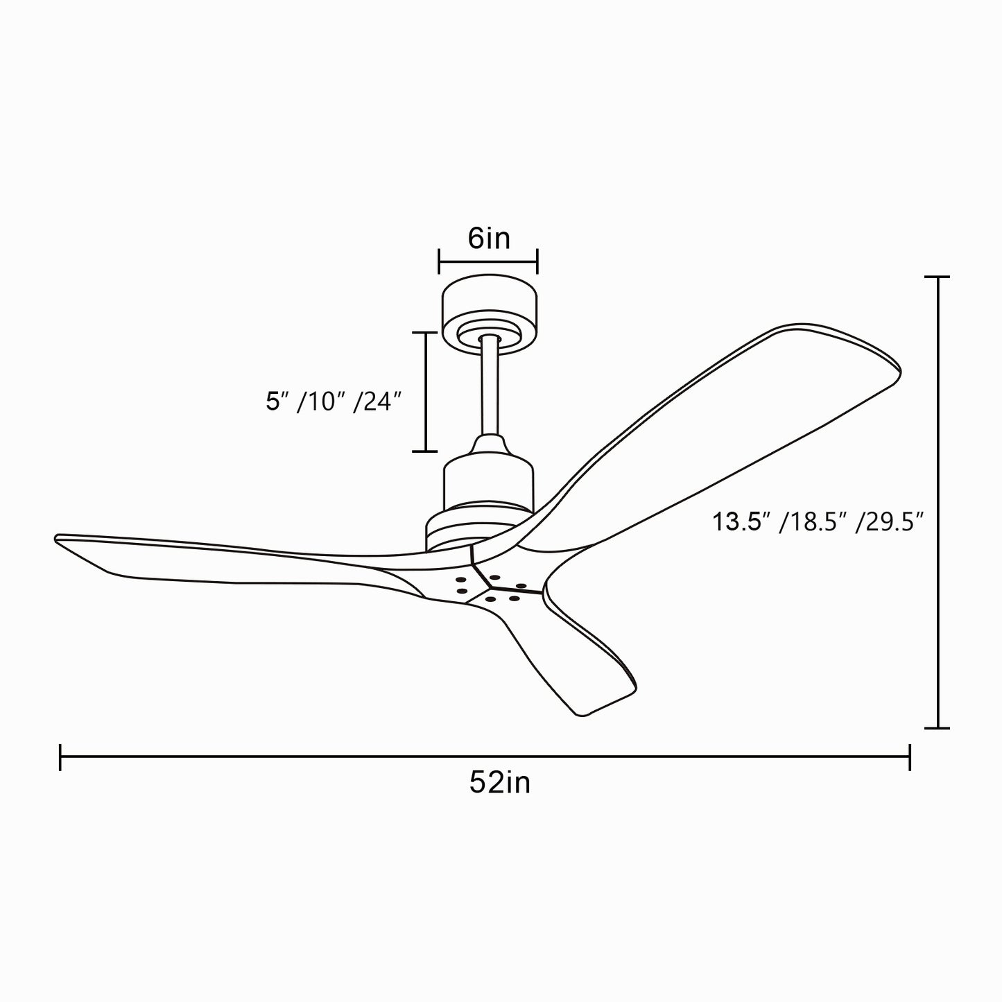 blade modern ceiling fan inch diameter with dimensions indicated