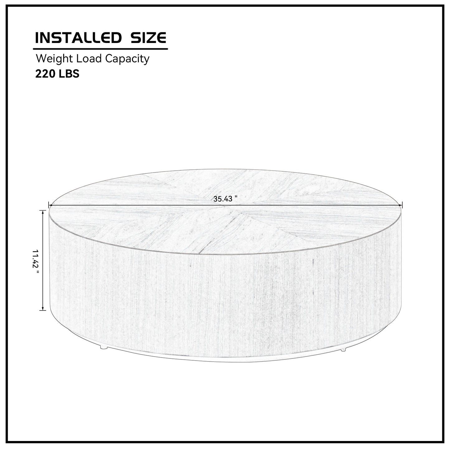 Round coffee table blueprint showing inch diameter and inch height