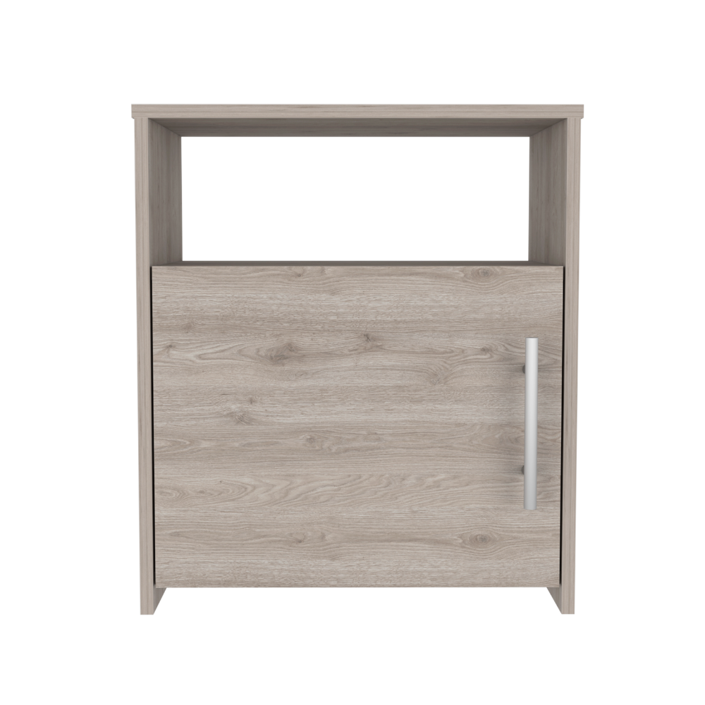Light oak effect cabinet with open shelf and single door modern design