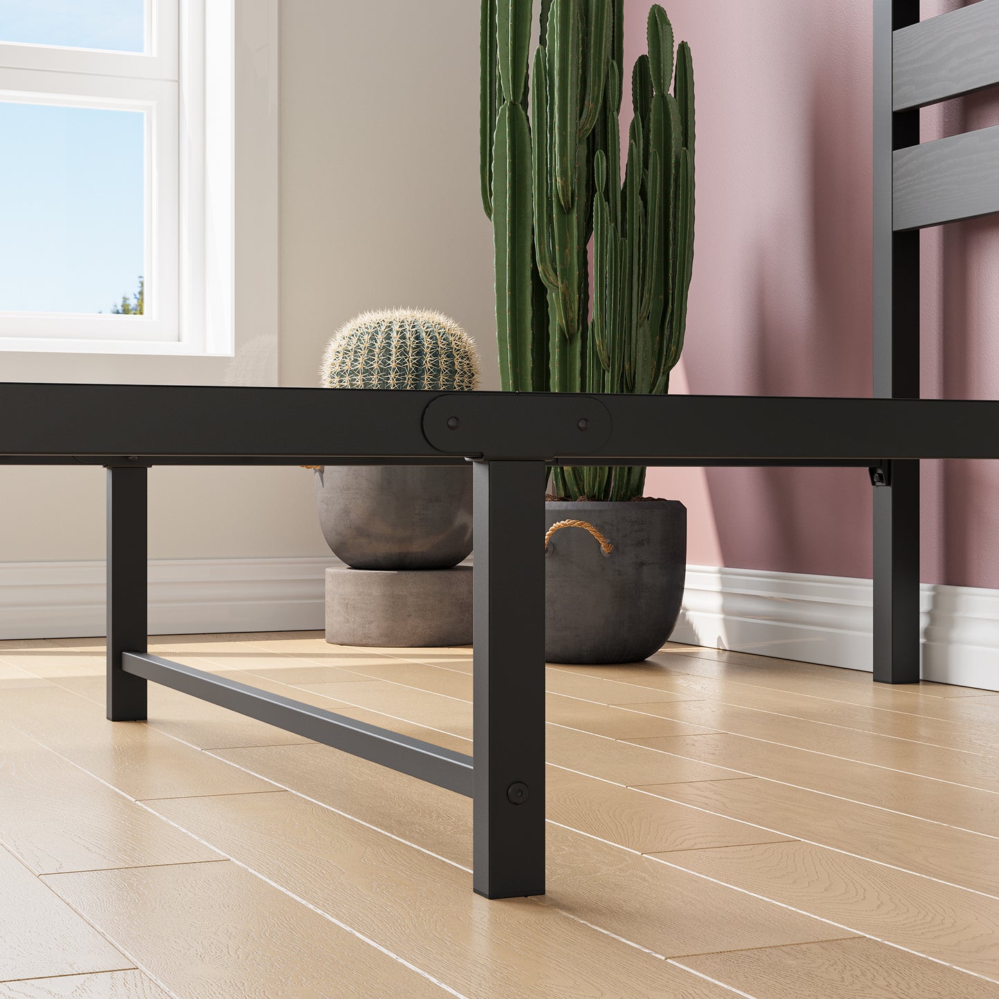 Black metal bed frame with modern design and clean lines