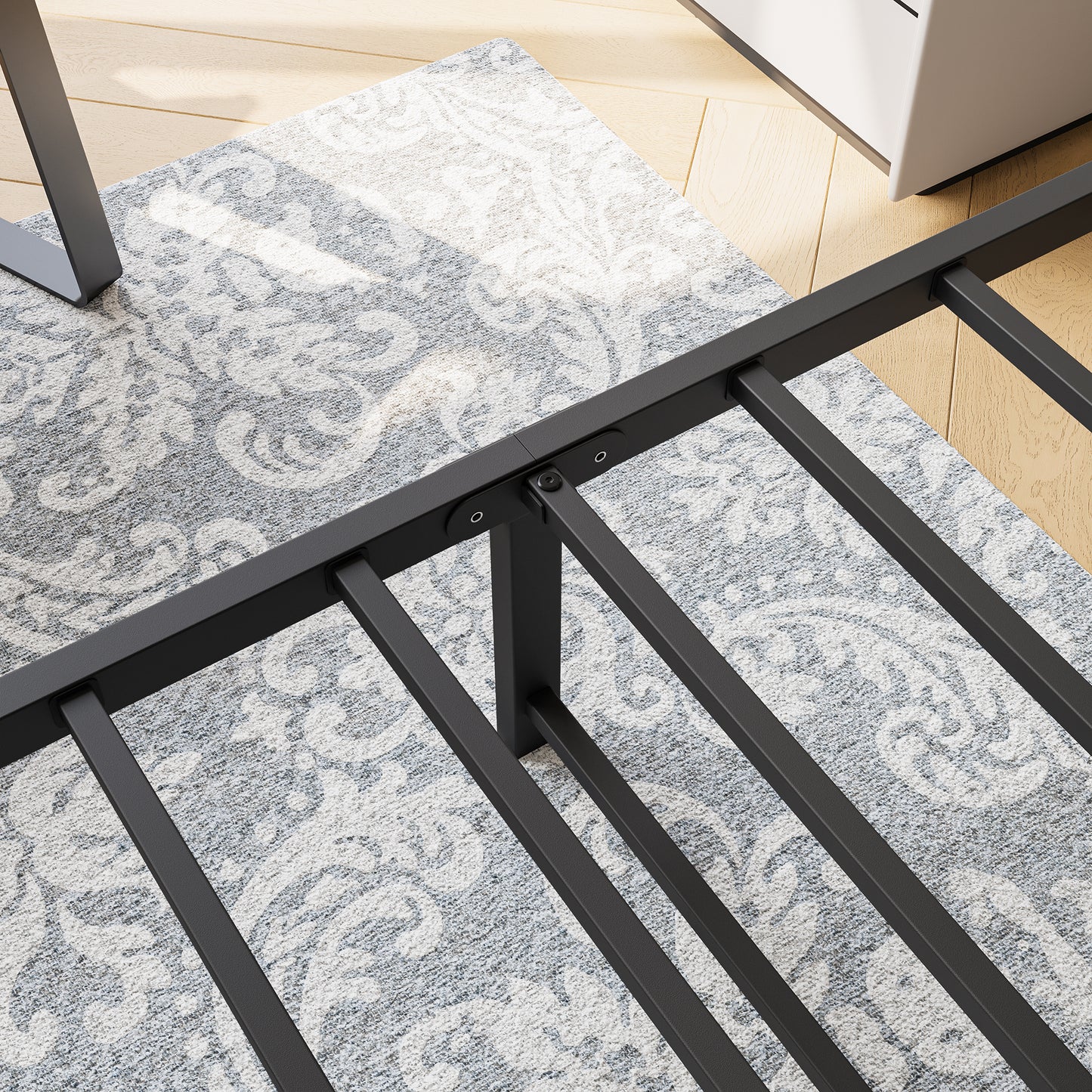 Black metal bed frame with sturdy slats