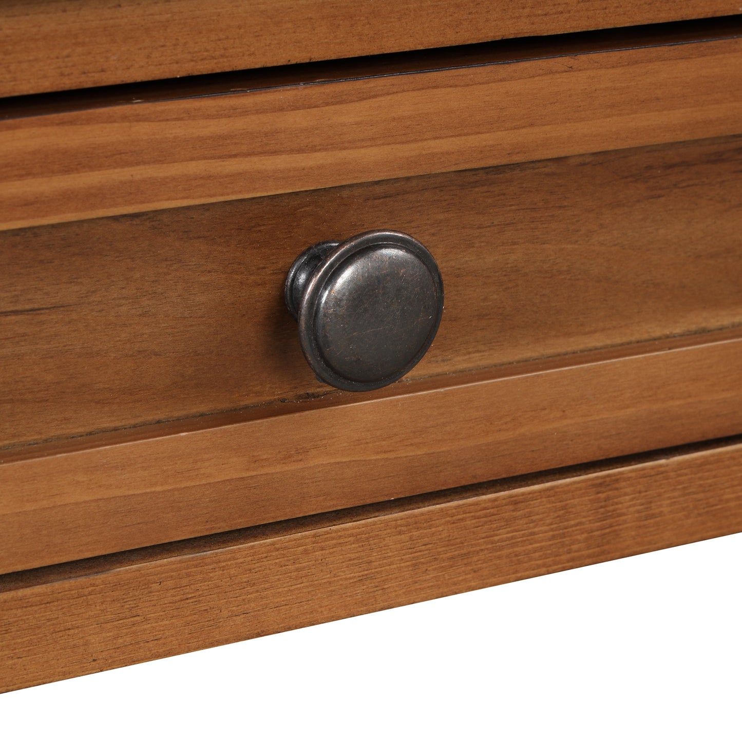 Wooden dresser drawer front with antique bronze knob