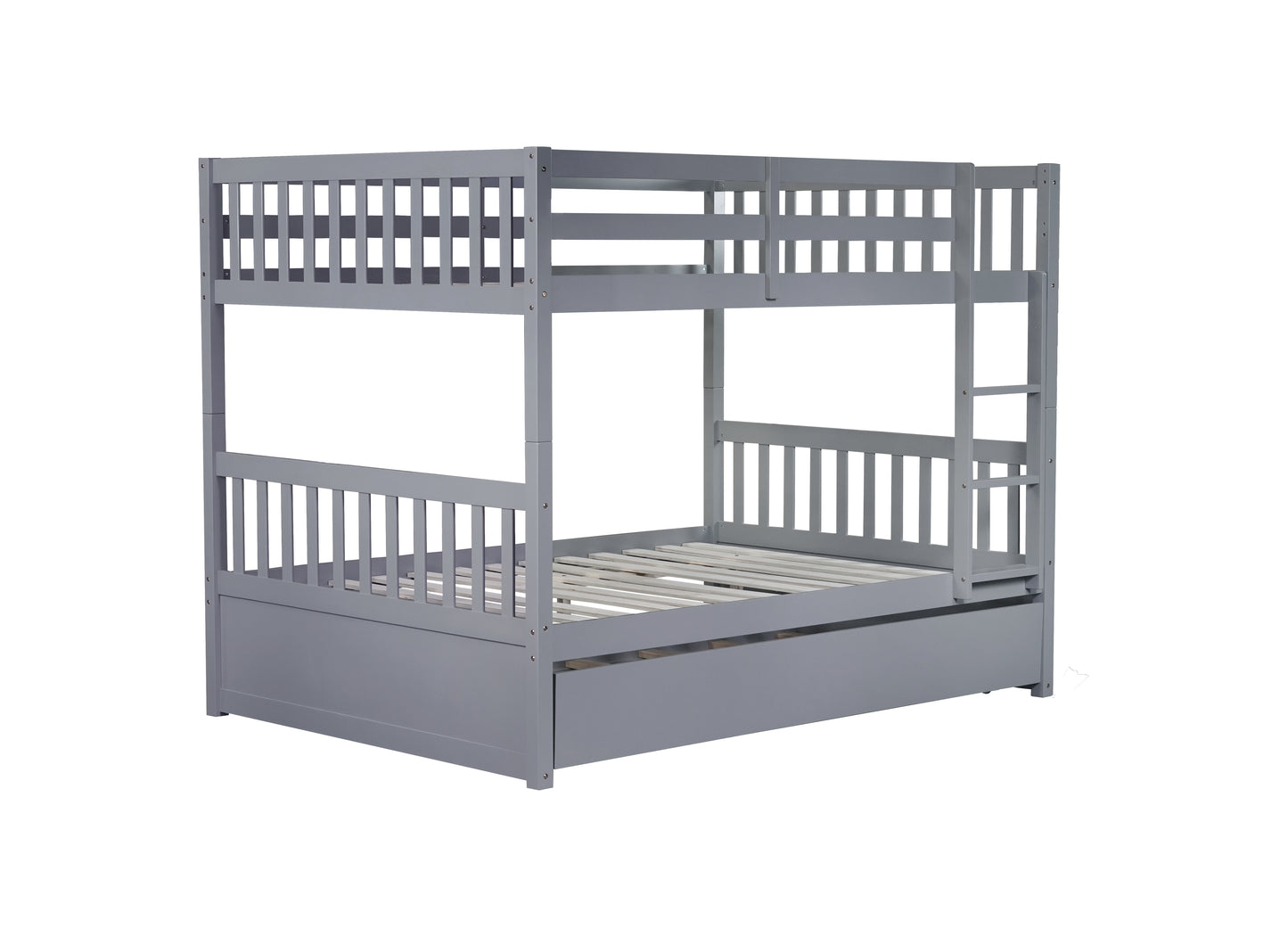 Gray wooden bunk bed with pullout trundle