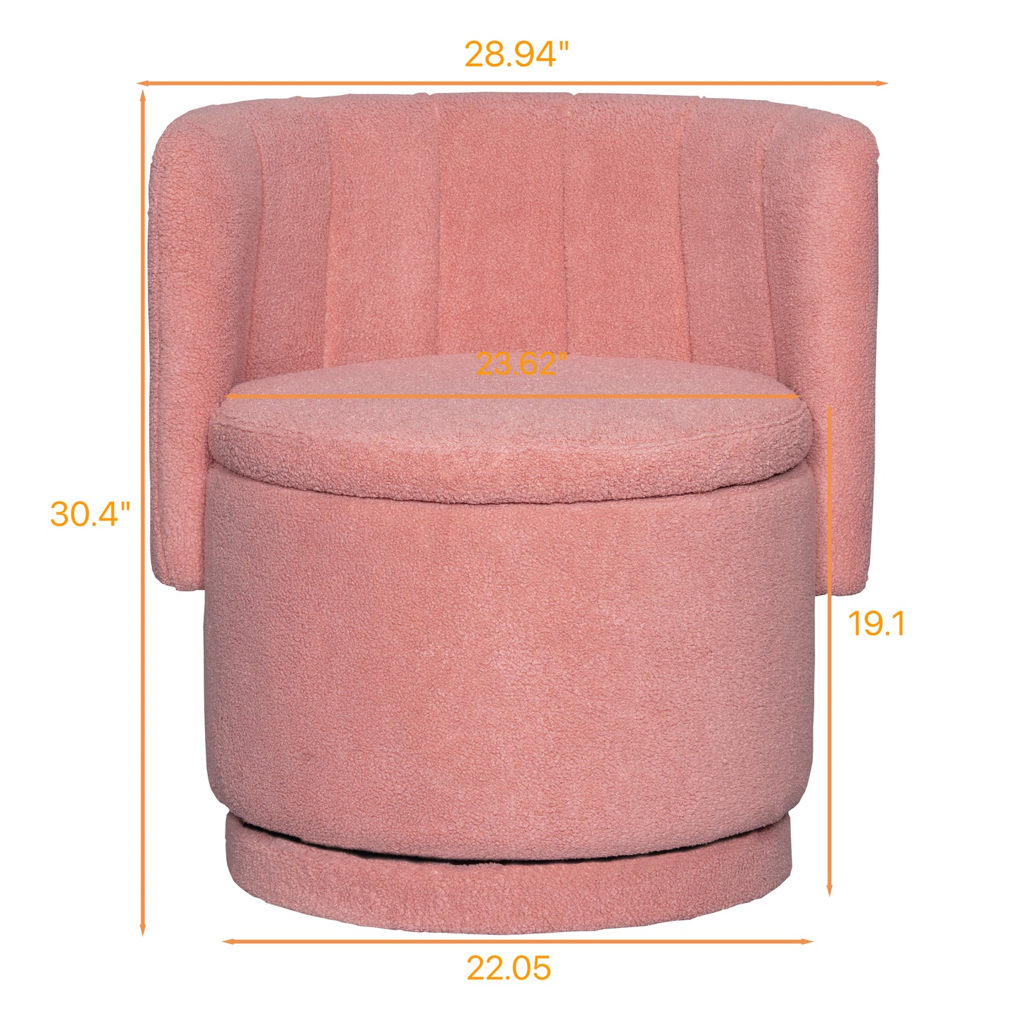 Plush pink swivel chair with channel tufting and round seat cushion for comfortable accent seating