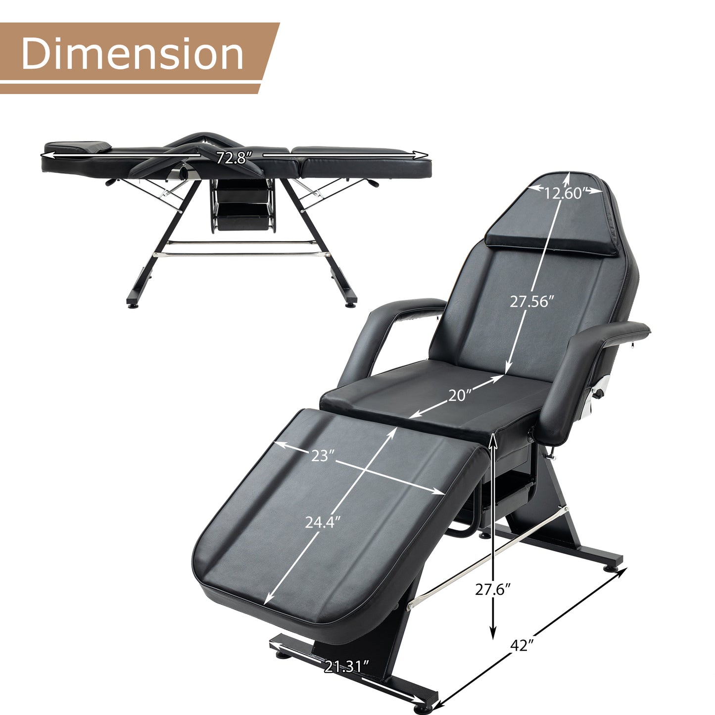 Black adjustable massage table long with padded headrest for spa treatments