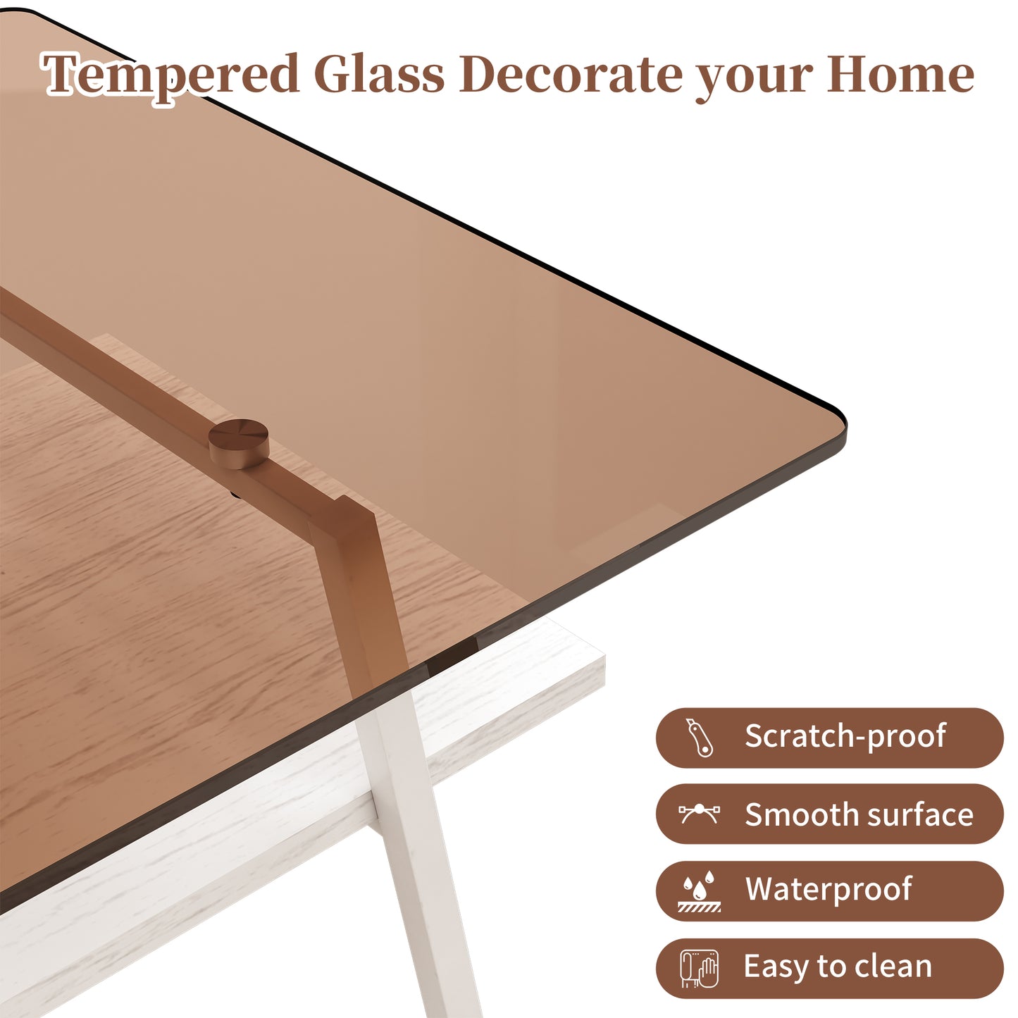 Tempered glass tabletop in brown scratchproof and waterproof for home decor