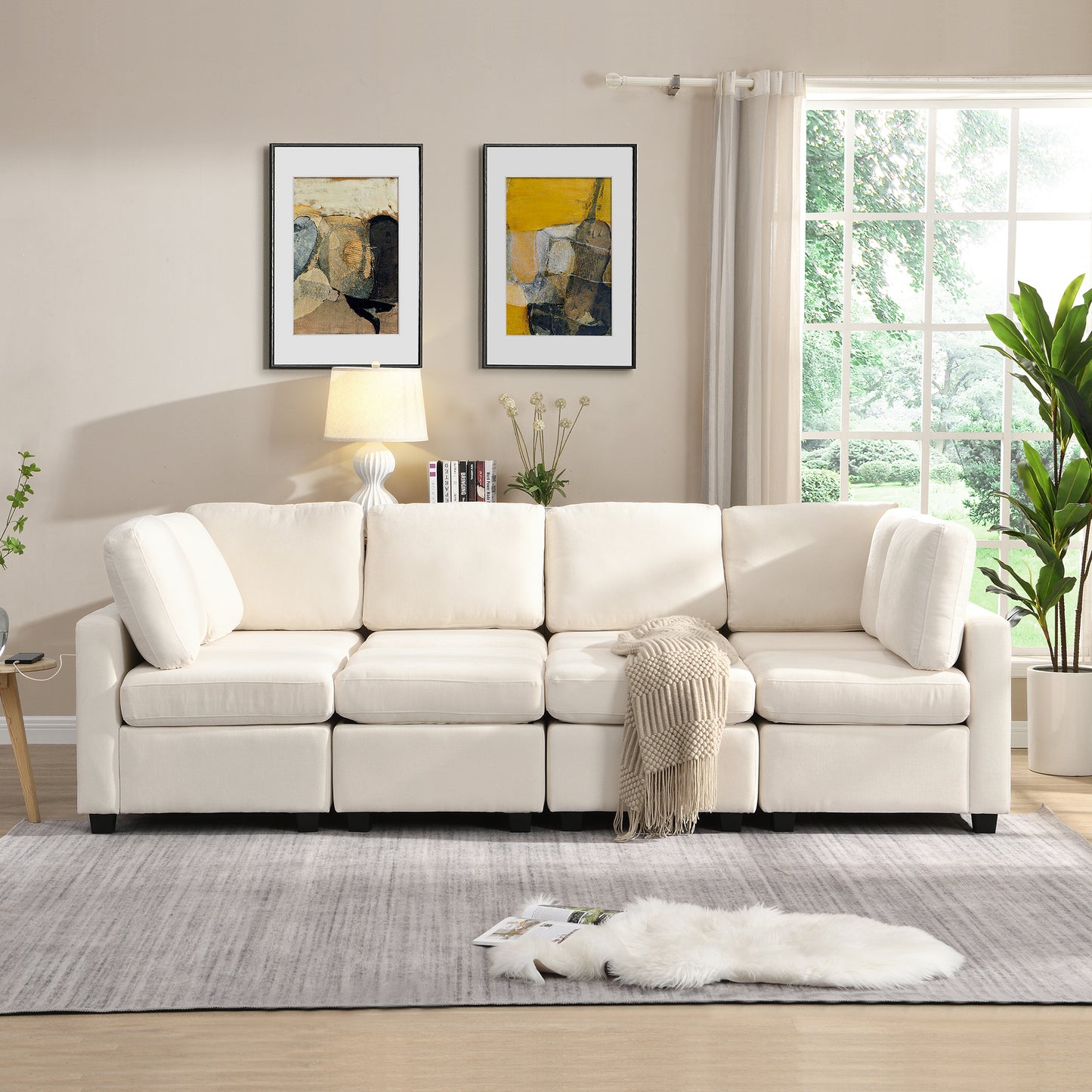 Plush ivory sectional sofa with deep seats and plush cushions perfect for modern living rooms