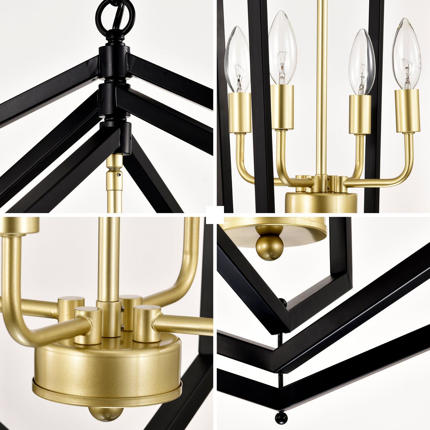 Black and gold metal geometric pendant light with candle bulbs