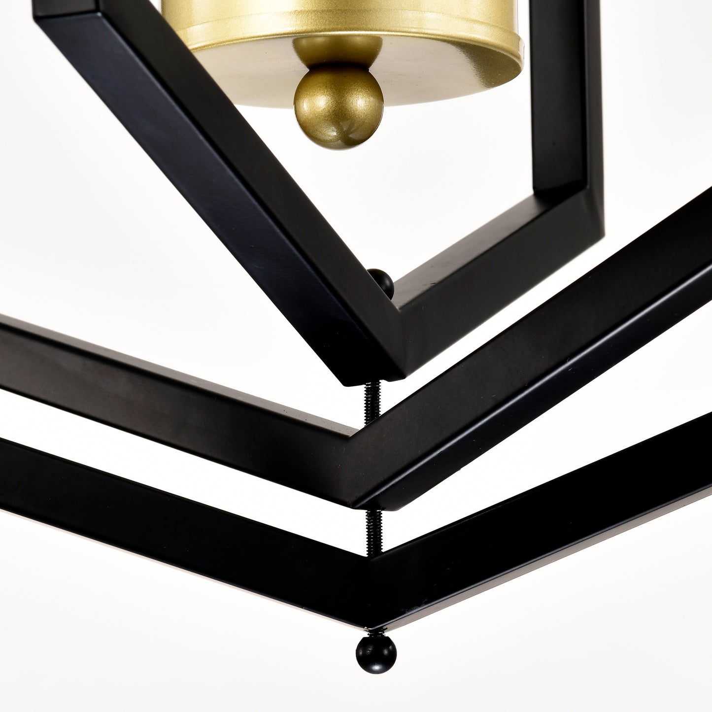 Black geometric metal pendant light with gold accents ideal for modern decor