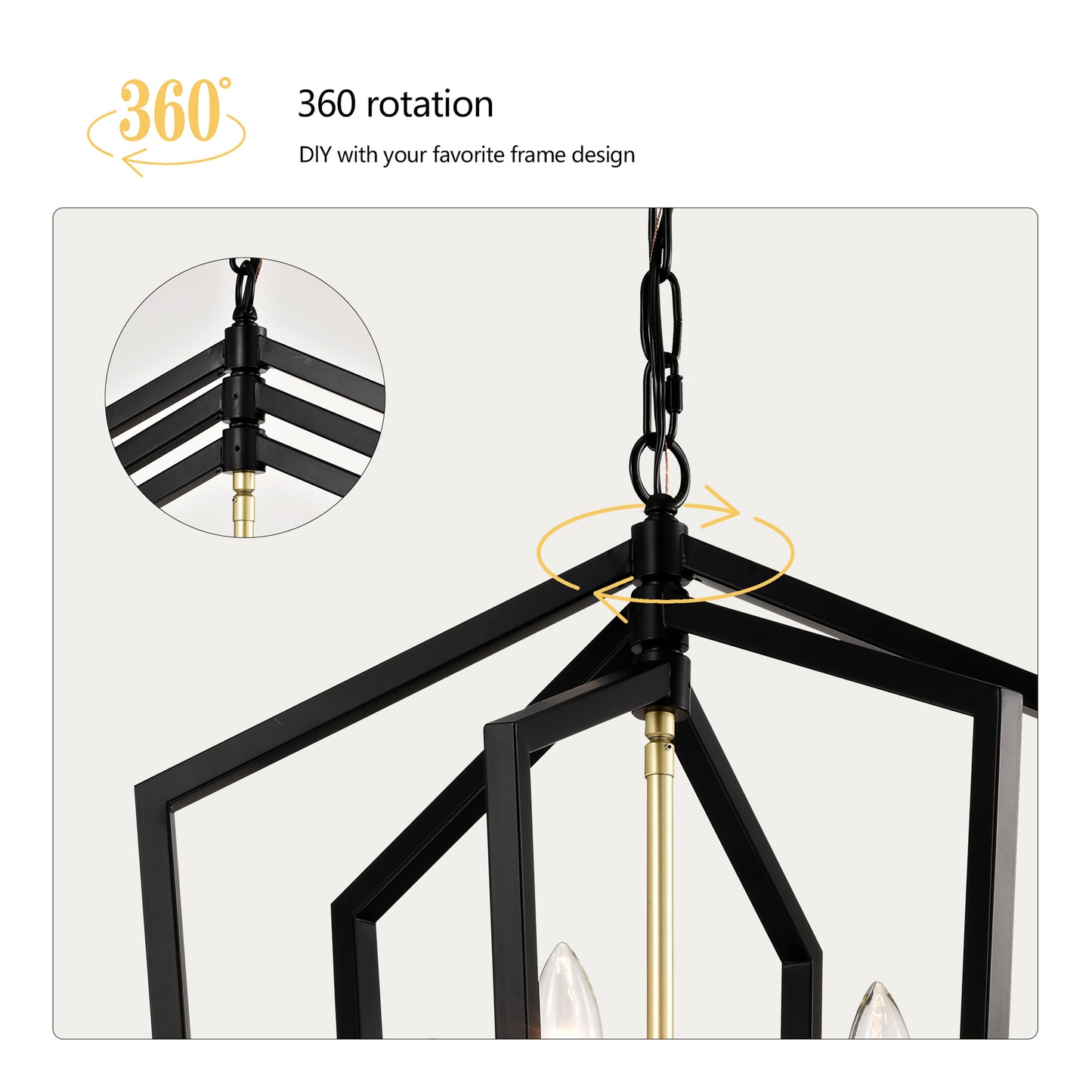 Black metal geometric pendant light with rotation capability for modern decor
