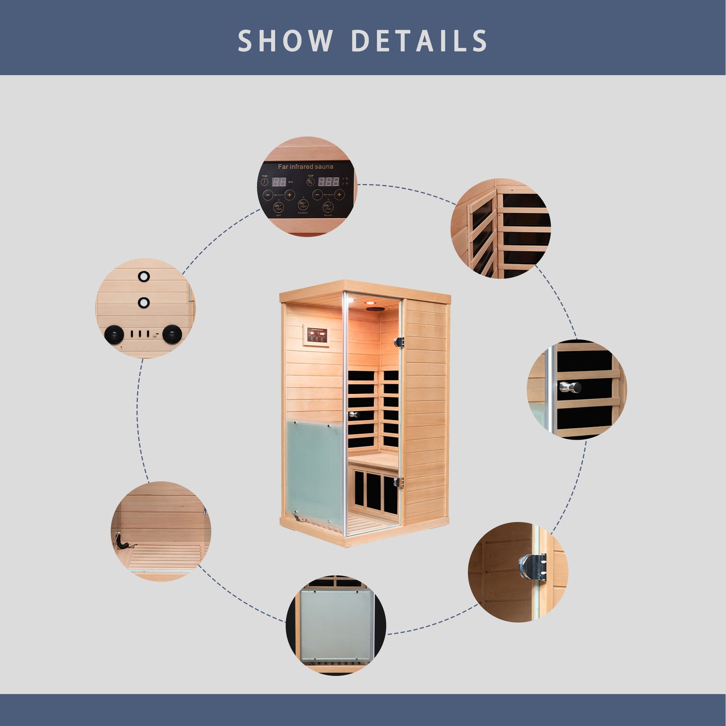 Compact cedar infrared sauna with digital controls and glass door
