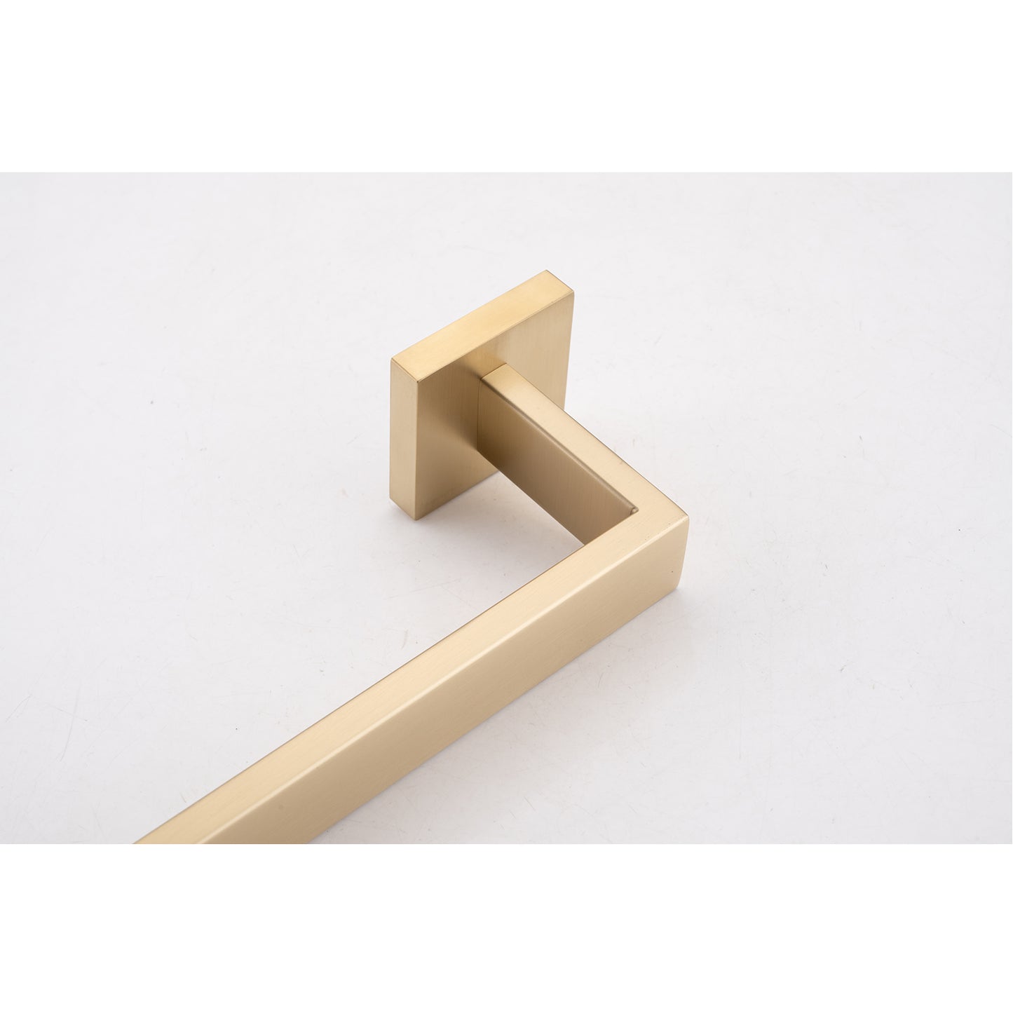 Brushed gold towel bar with a modern geometric design perfect for bathrooms