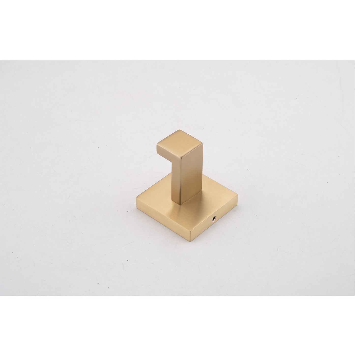 Brushed brass wall hook with a minimalist square base for modern bathrooms