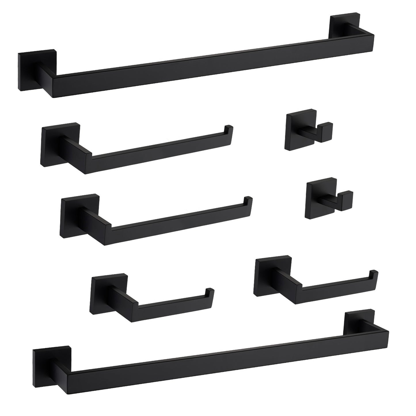 Black modern bathroom hardware set towel bar robe hooks toilet paper holder