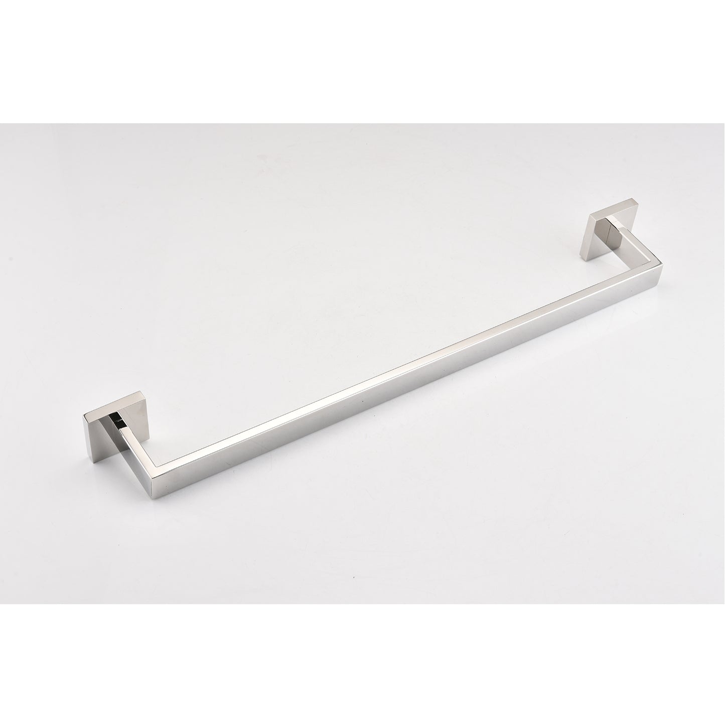 Modern brushed nickel towel bar with square mounting brackets for bathroom