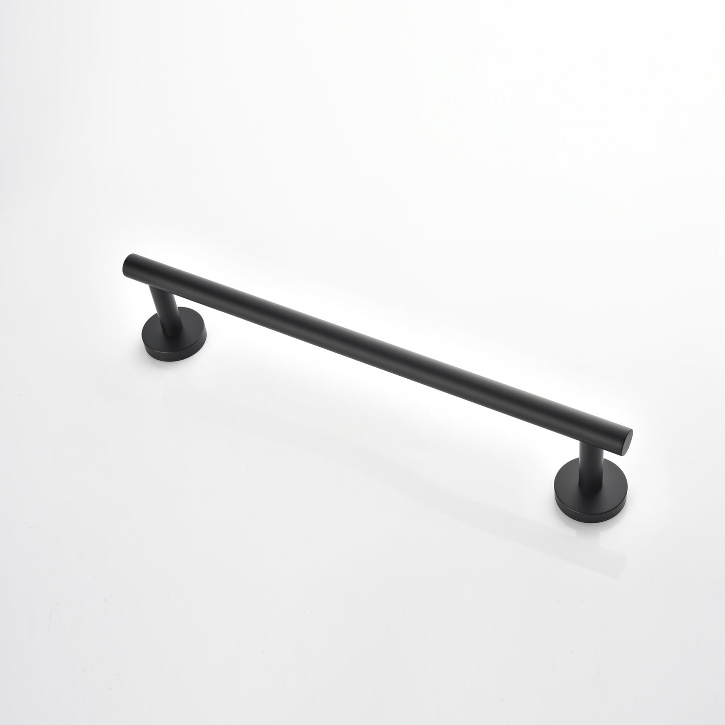 Minimalist black metal towel bar with rounded end caps for bathroom use