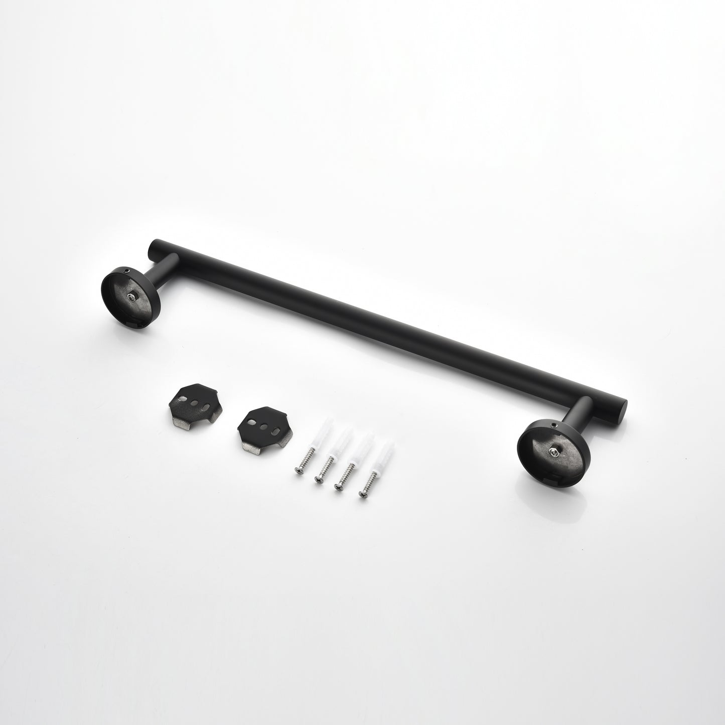 Matte black stainless steel bathroom towel bar with mounting hardware