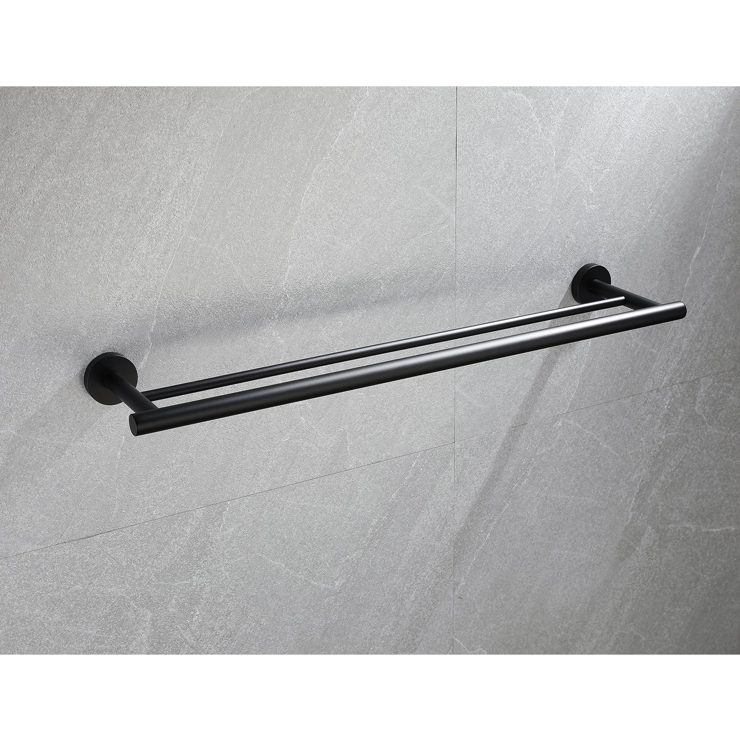 Modern black double towel bar sleek design made from durable metal for bathroom use