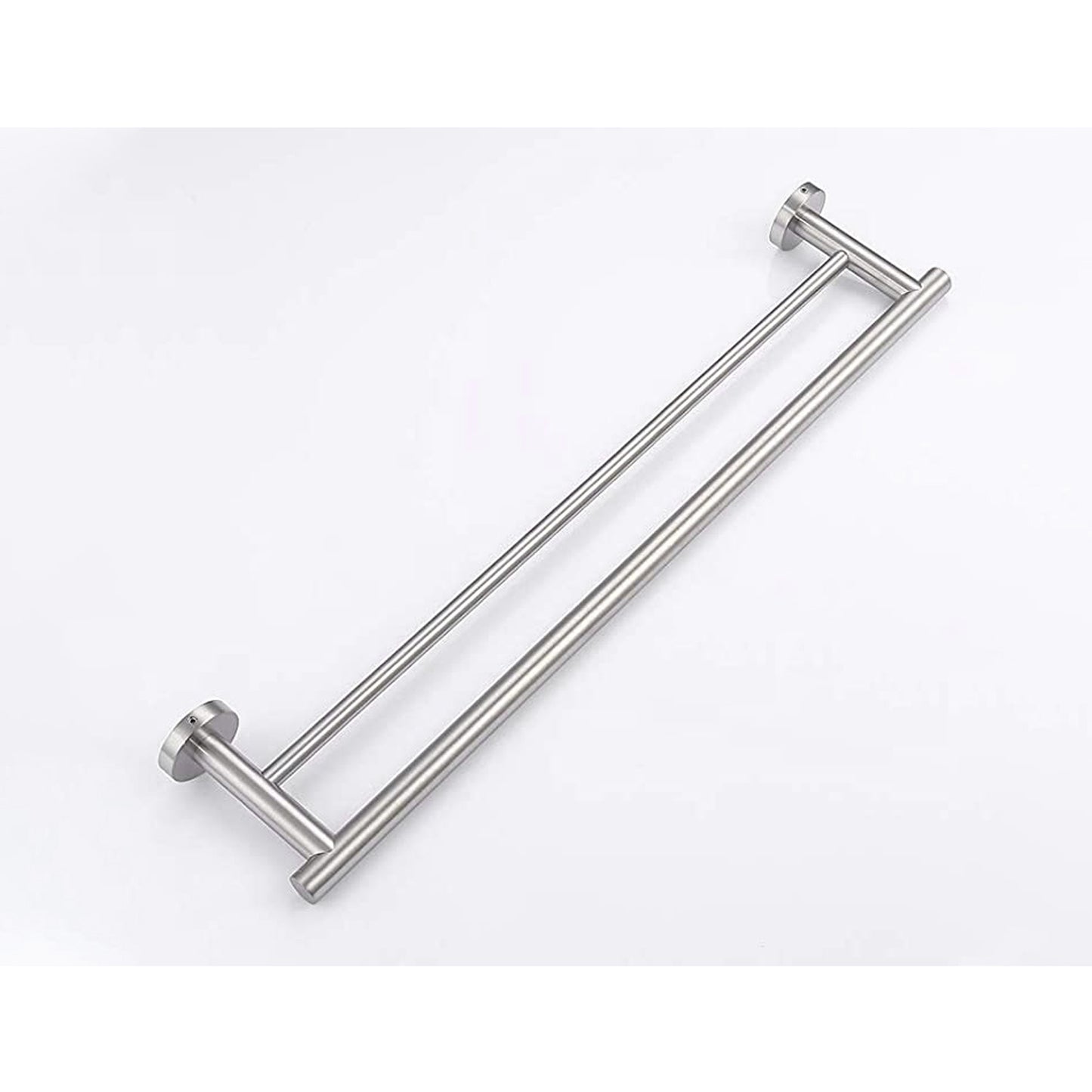 Brushed nickel double towel bar modern bathroom fixture durable metal construction for towels