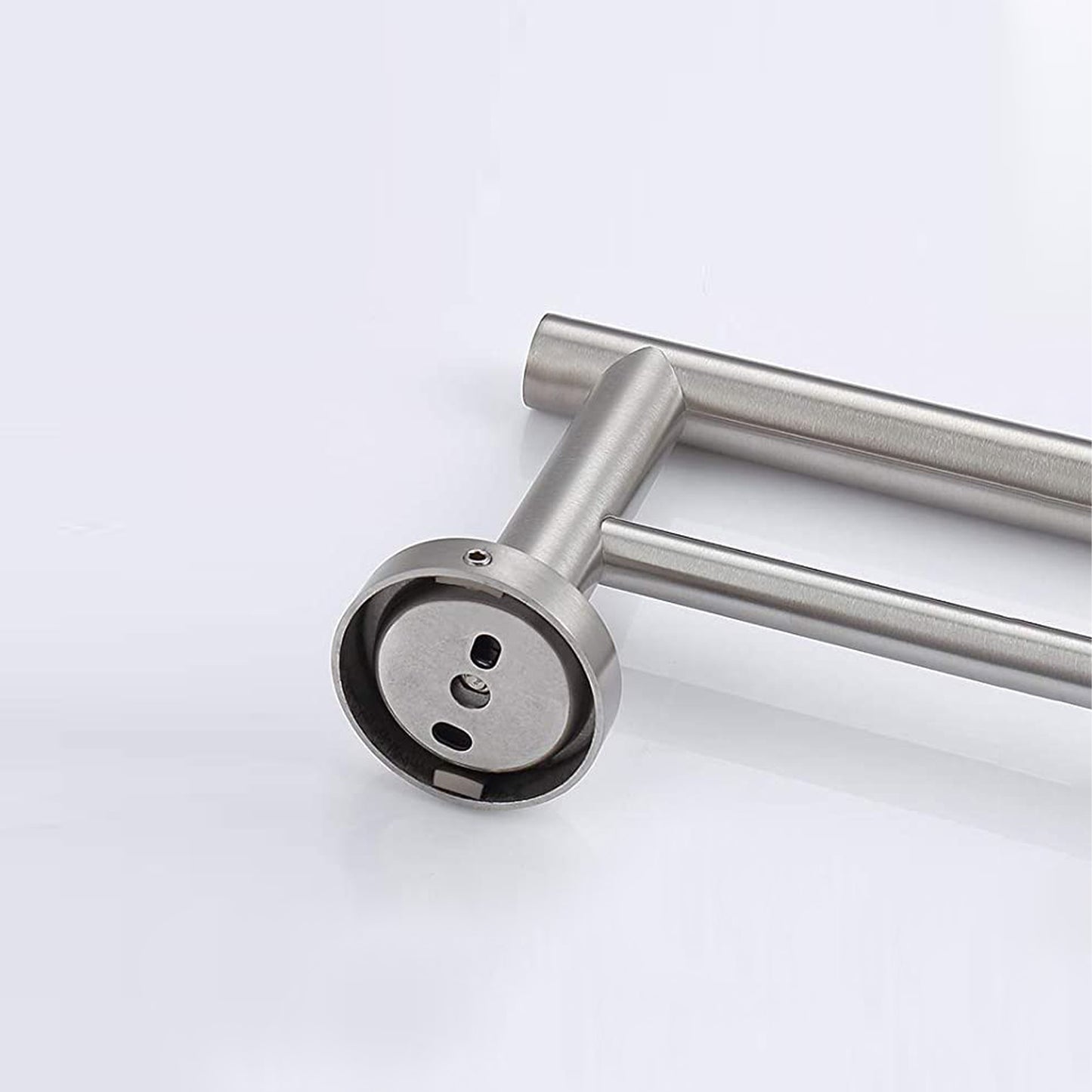 Brushed nickel double towel bar for bathroom organization and drying towels